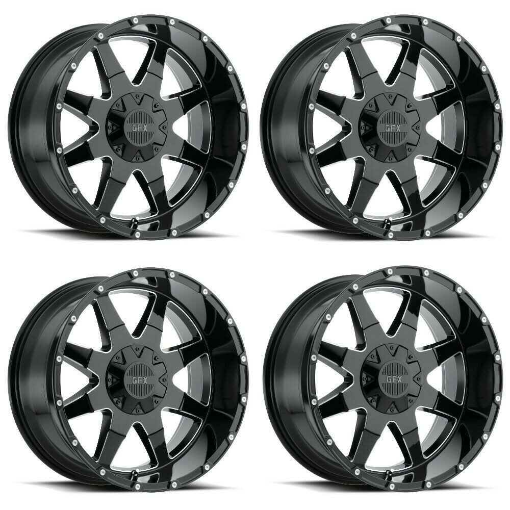 Set 4 20" Voxx G-FX TR-12 Gloss Black Milled Wheels 20x9 5x5.5 5x150 18mm Rims