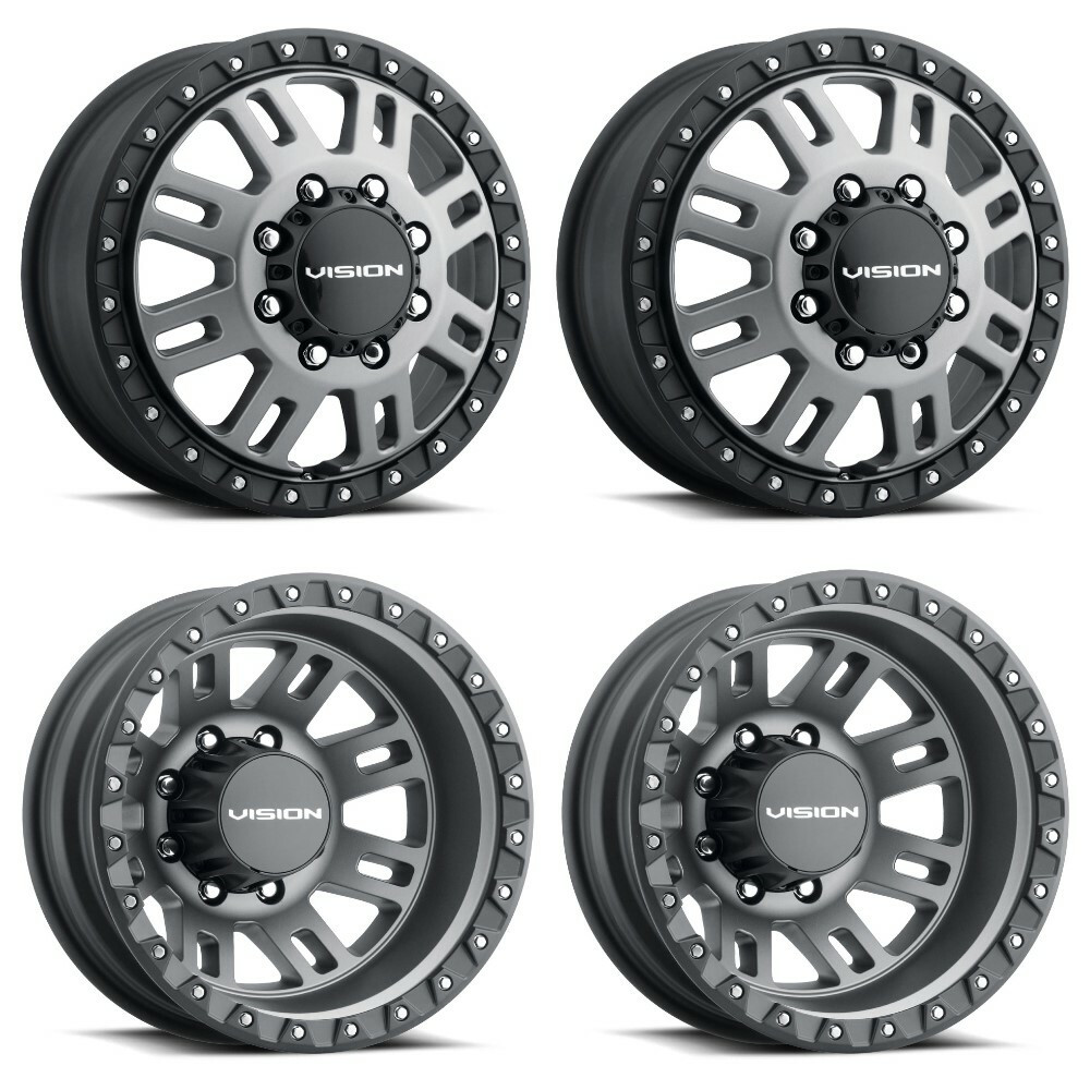 Set 4 17" Vision HD 408 Manx 2 Dually Satin Grey Wheels 2 Front 2 Rear 8x6.5 Rim