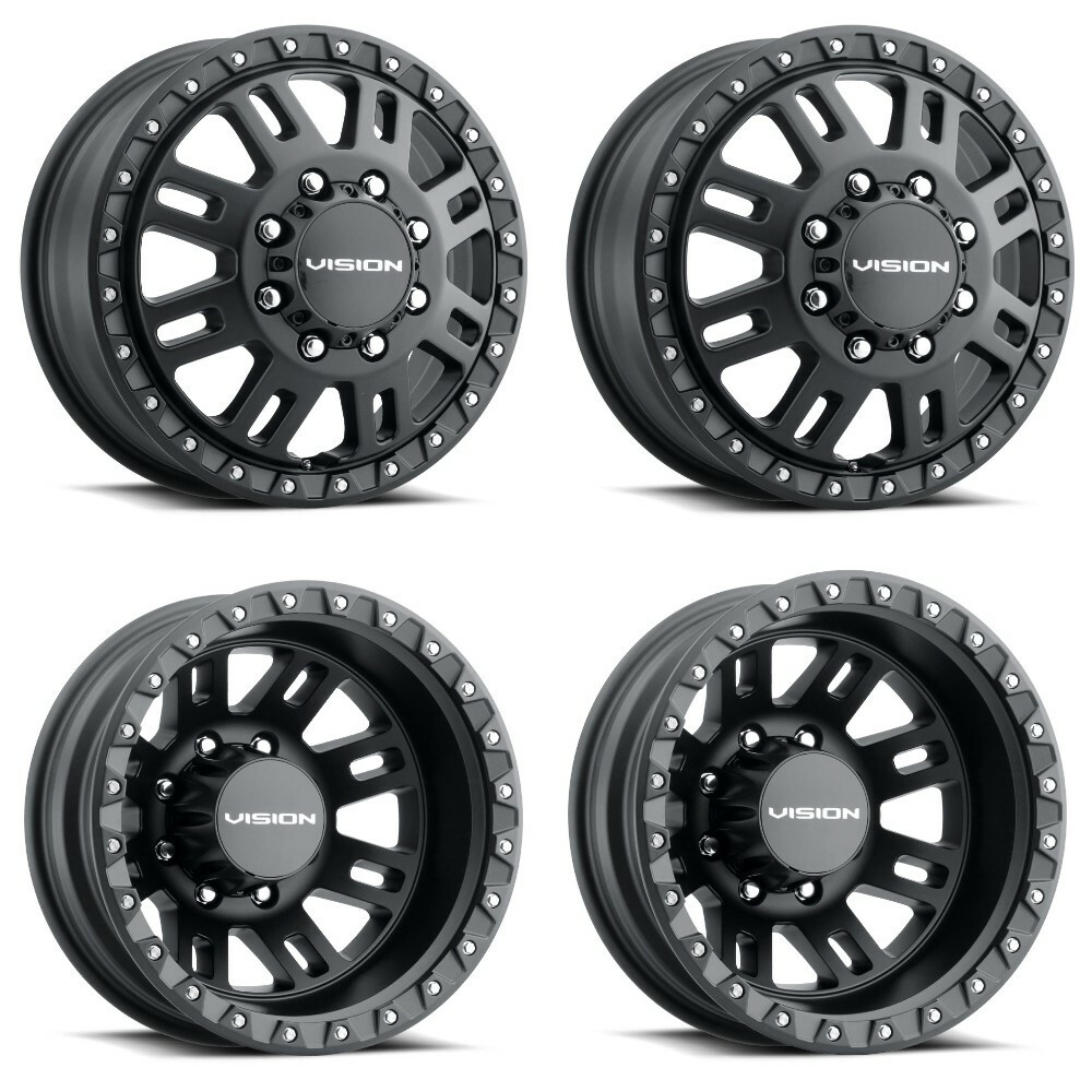 Set 4 16" Vision HD 408 Manx 2 Dually Satin Black Wheels 2 Front 2 Rear 8x6.5
