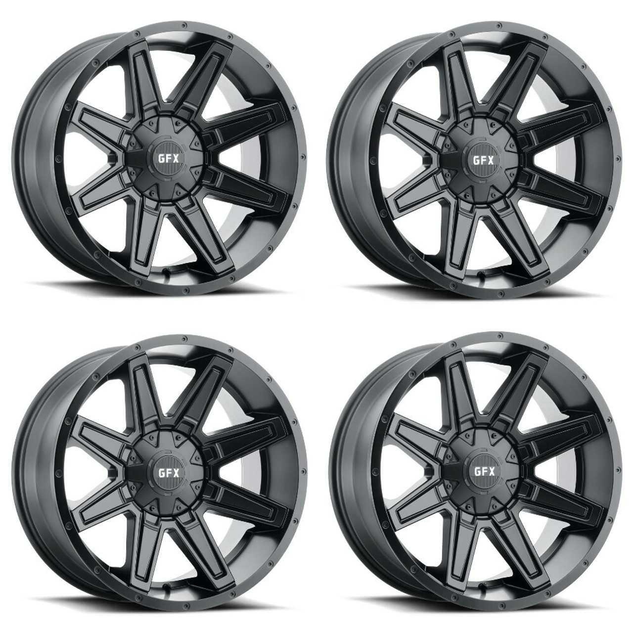 Set 4 18" Voxx G-FX TR23 Matte Black Wheels 18x9 6x135 6x5.5 12mm Truck Suv Rims