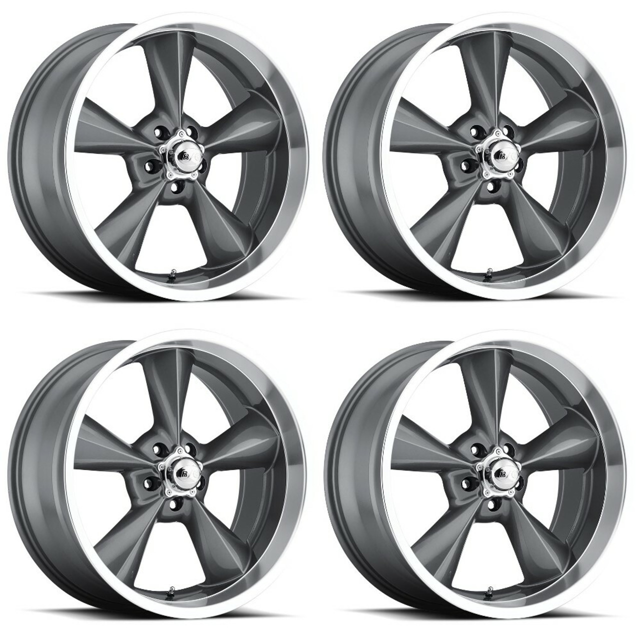 Set 4 15" Voxx B/G Rod Works Old School Gunmetal Machined Lip 15x8 5x4.75 0mm