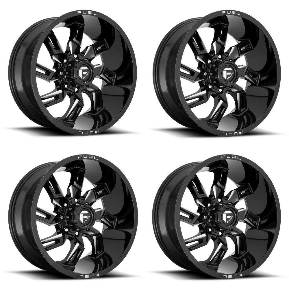 Set 4 Fuel D747 Lockdown 20x10 8x180 Gloss Black Milled Wheels 20" -18mm