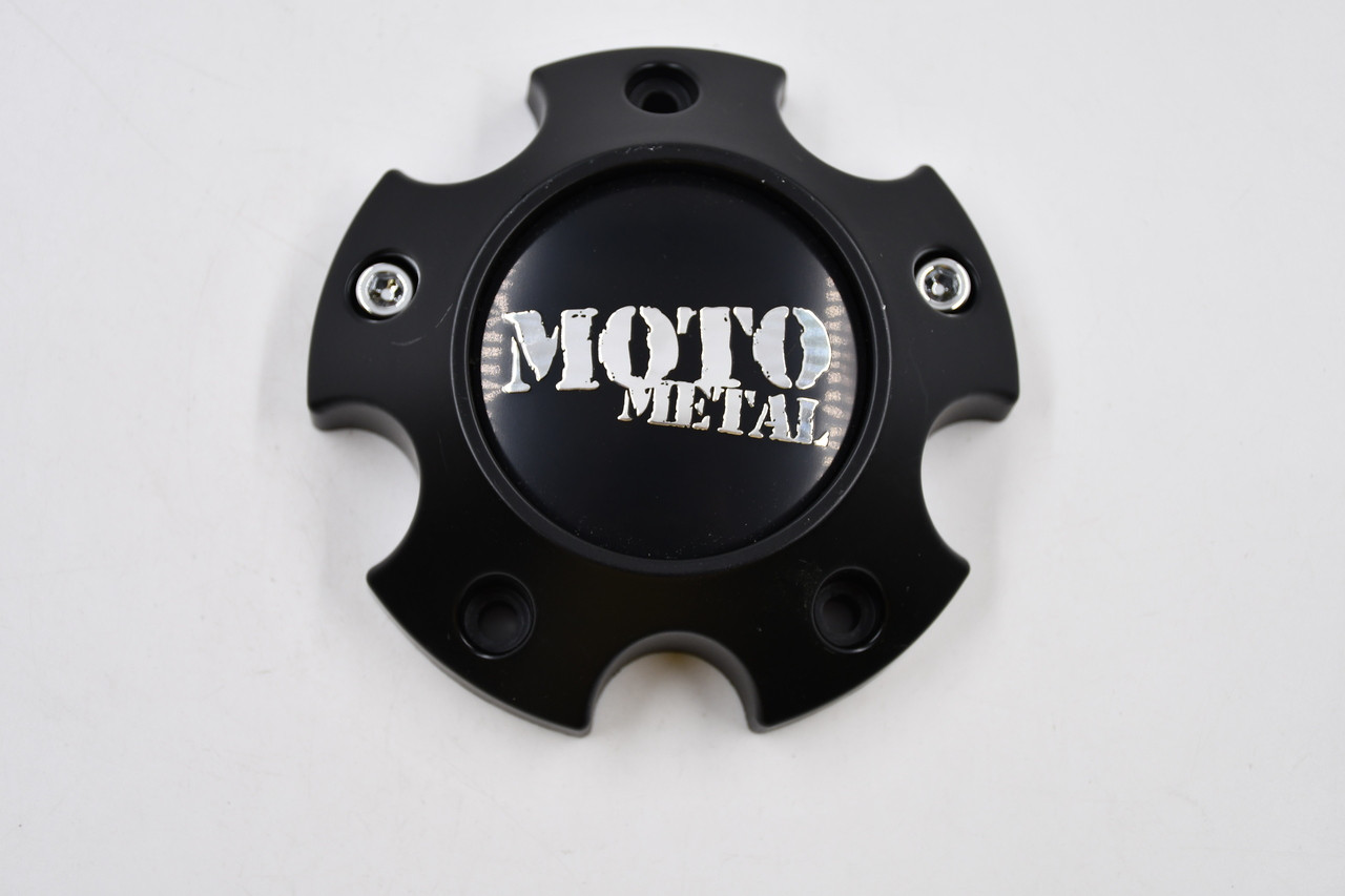 Moto Metal Satin Black w/ Chrome Logo & Cosmetic Screws Wheel Center Cap Hub Cap 1263S04 4.5" 5 Lug