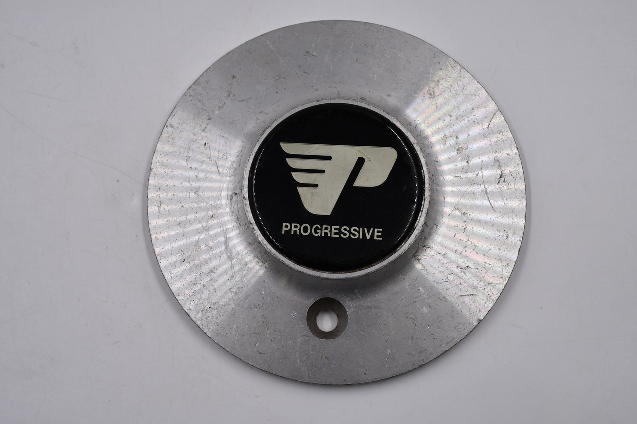 Progressive Brushed Aluminum w/ Black & Gold Logo Wheel Center Cap Hub Cap 6/PROGRESS 6"