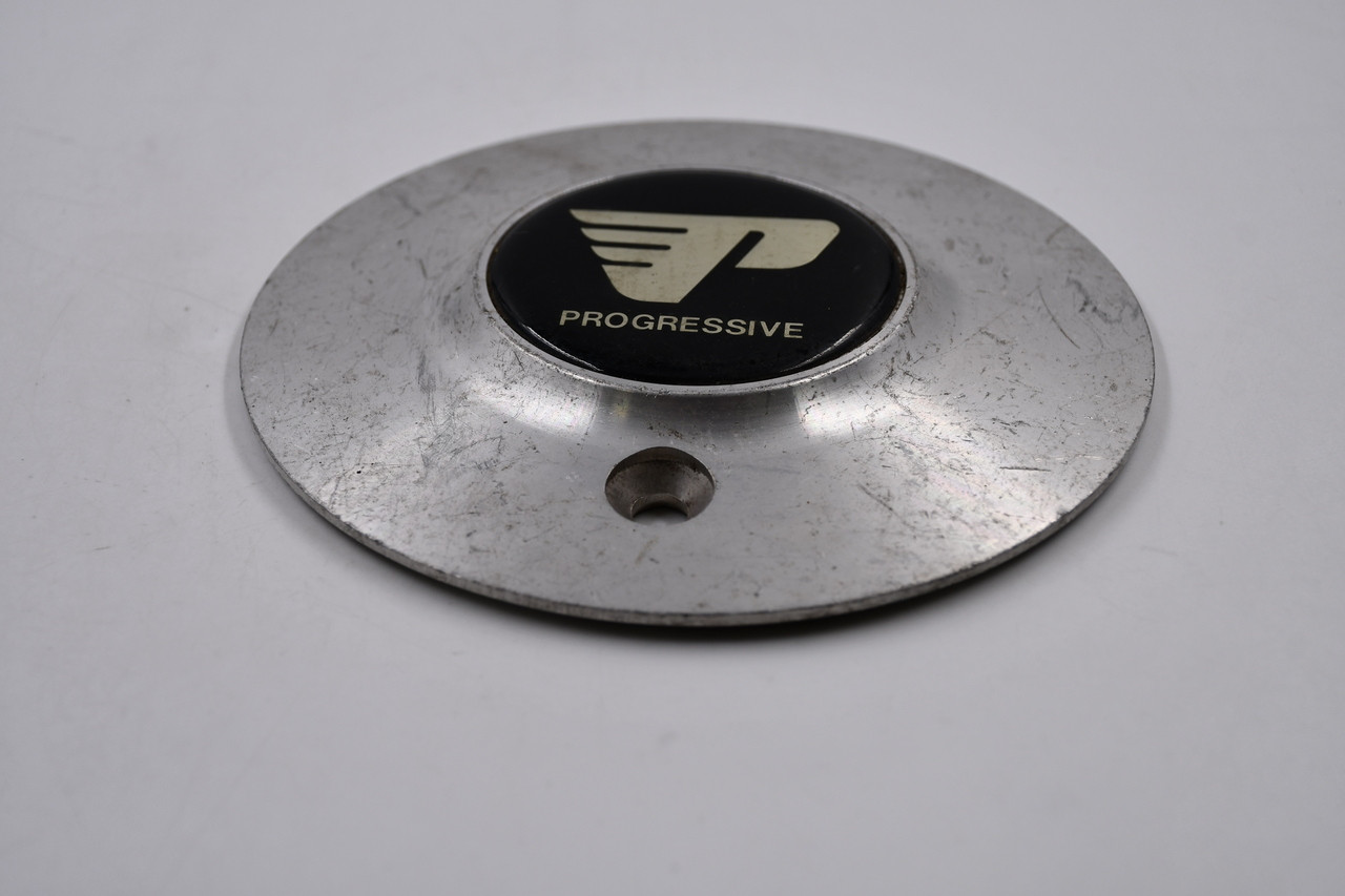 Progressive Brushed Aluminum w/ Black & Gold Logo Wheel Center Cap Hub Cap 6/PROGRESS 6"