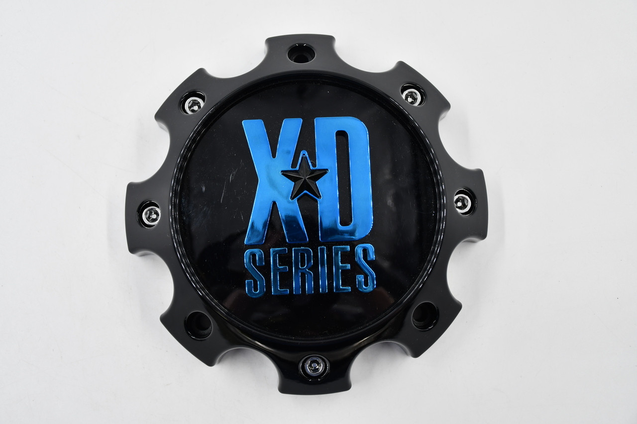 KMC XD Series Gloss Black w/Gloss Blue Logo Wheel Center Cap Hub Cap 1076L170-H42-1 6.625" 8 Lug, Has Gloss Black Star