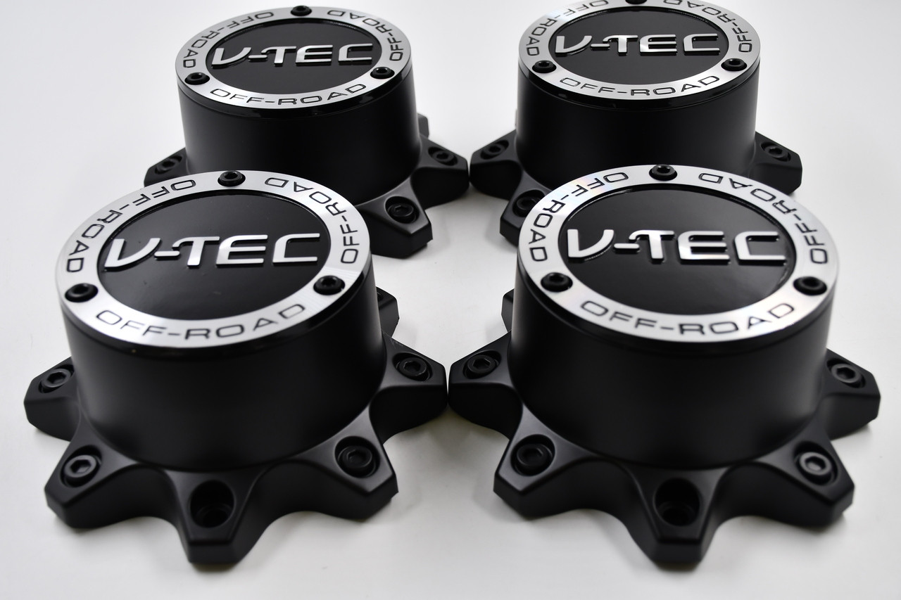 V-TEC Off Road Black w/ Machined & Black Ornament Wheel Center Cap Hub Cap C394-8-CAP(N) 7" V-Tec Off Road 394 Warlord 8 Lug