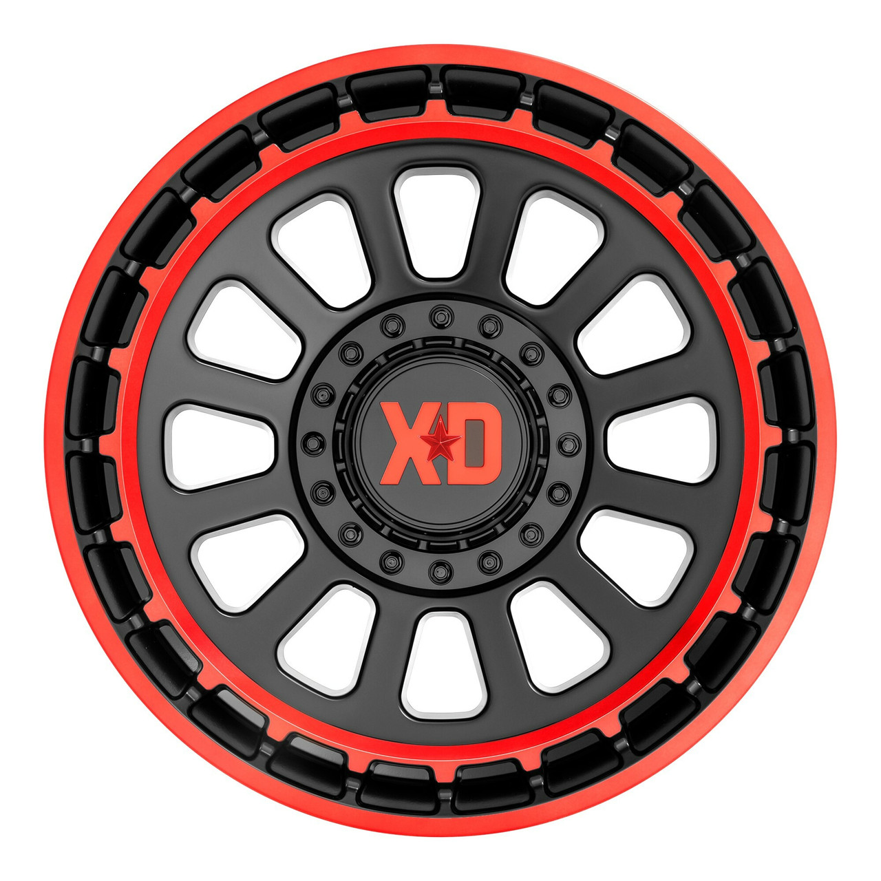 Set 4 XD XD856 Omega 20x10 5x5 5x5.5 Satin Black Machine Red Tint Wheels 20"