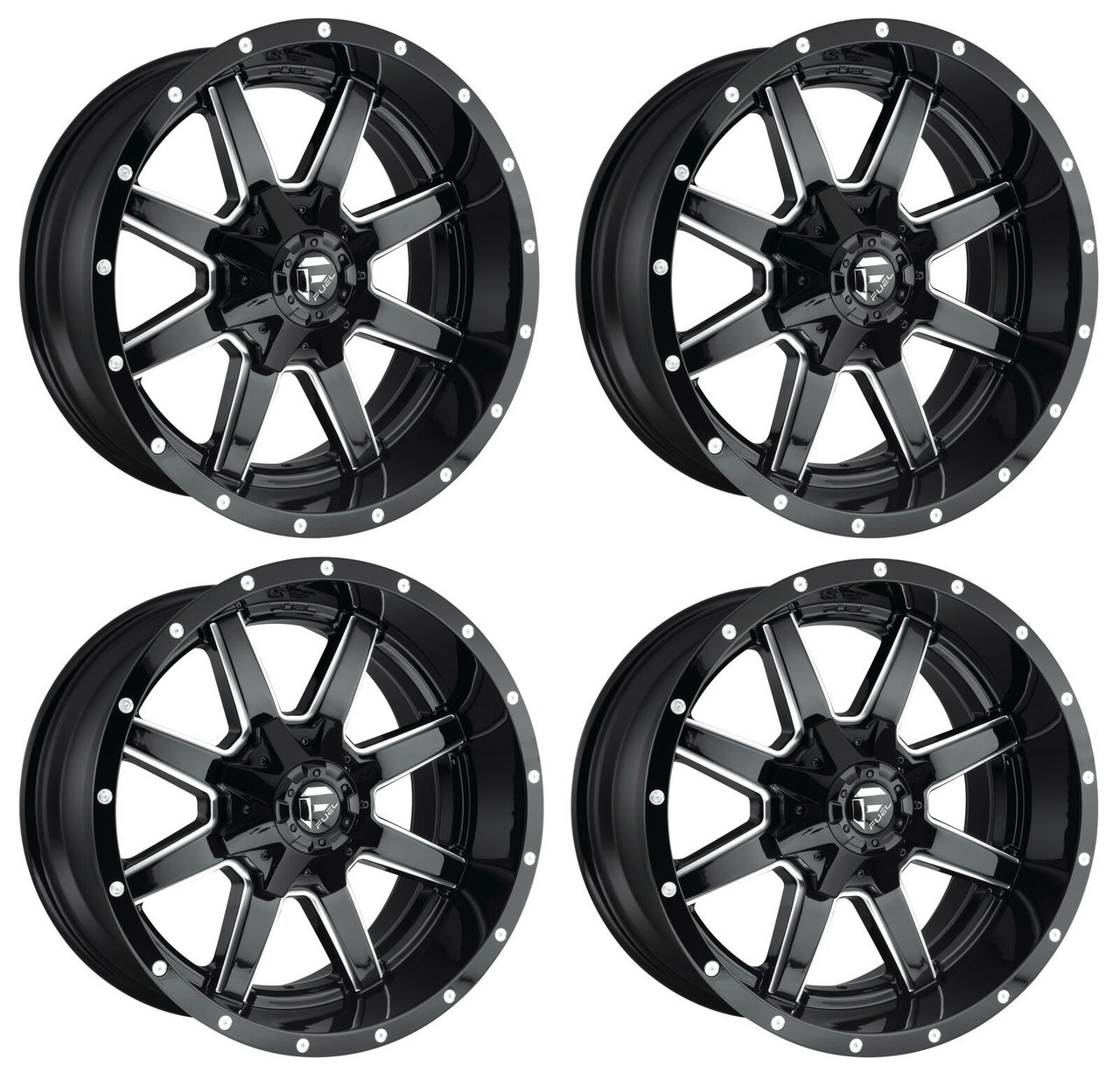 Set 4 Fuel D610 Maverick 18x9 8x6.5 Gloss Black Milled Wheels 18" 1mm Rims