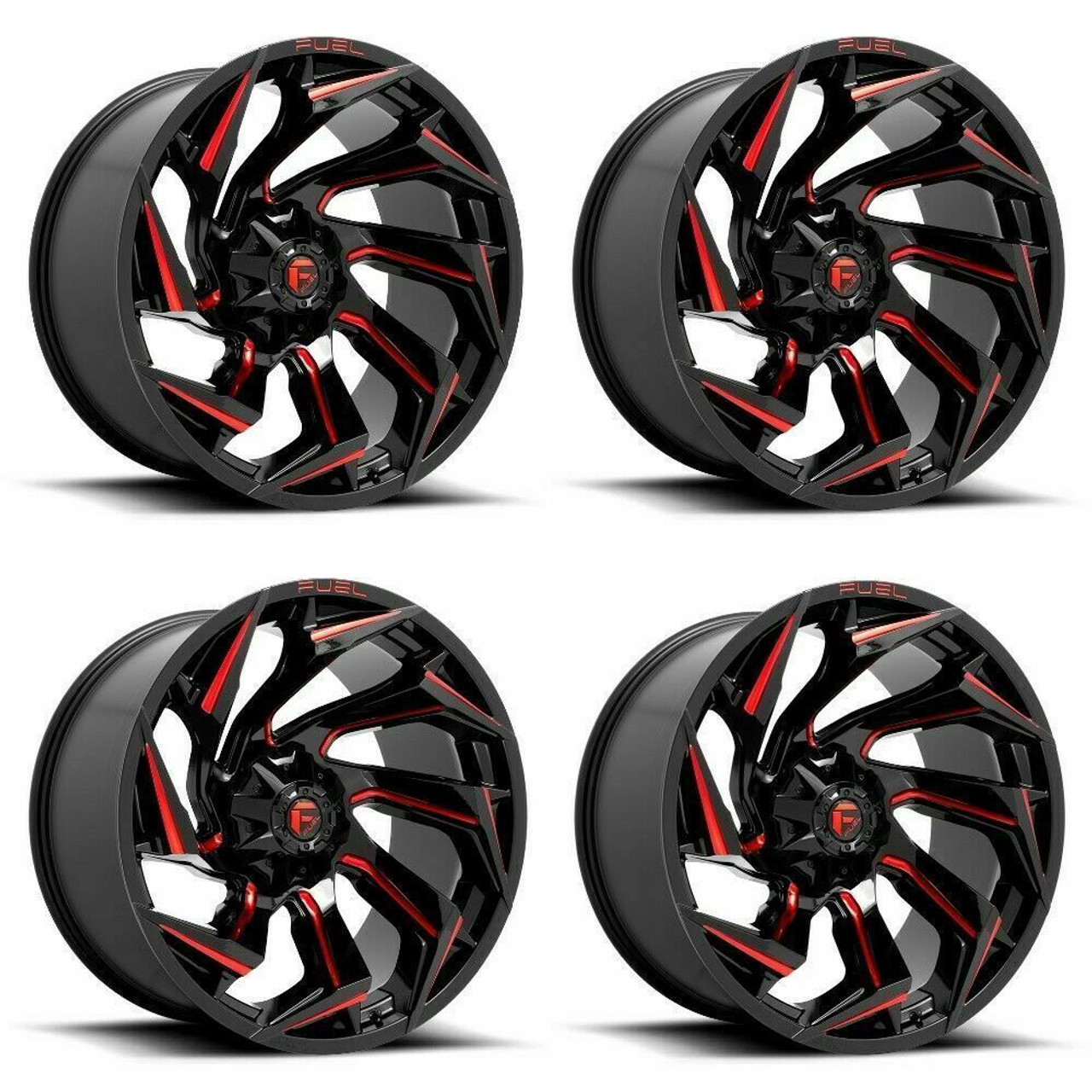 Set 4 20" Fuel D755 Reaction 20x9 8x180 Gloss Black Milled Red Tint Wheels 20mm Set 4 20" Fuel D755 Reaction 20x9 8x180 Gloss Black Milled Red Tint Wheels 20mm