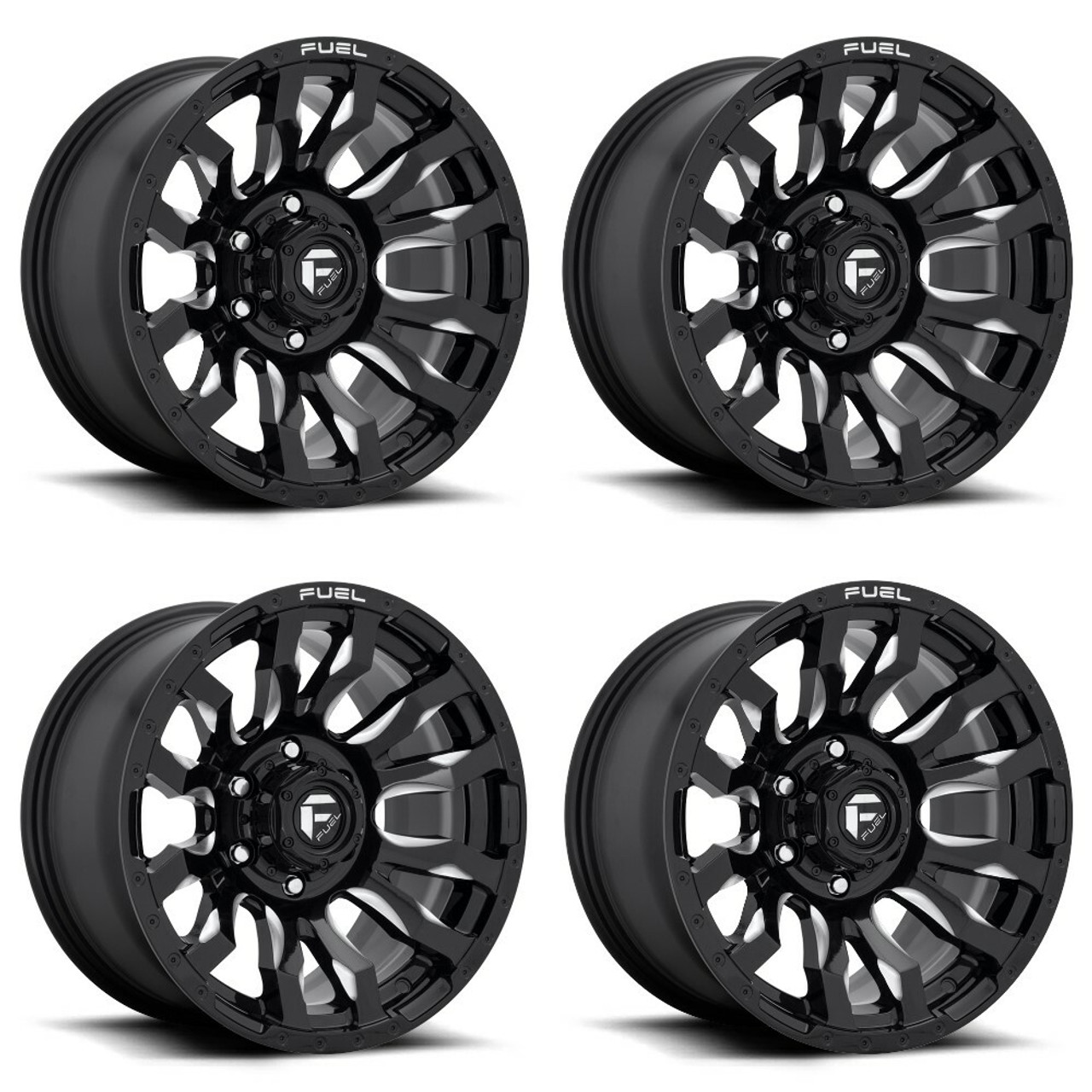 Set 4 Fuel D673 Blitz 20x9 6x135 Gloss Black Milled Wheels 20" 1mm Rims