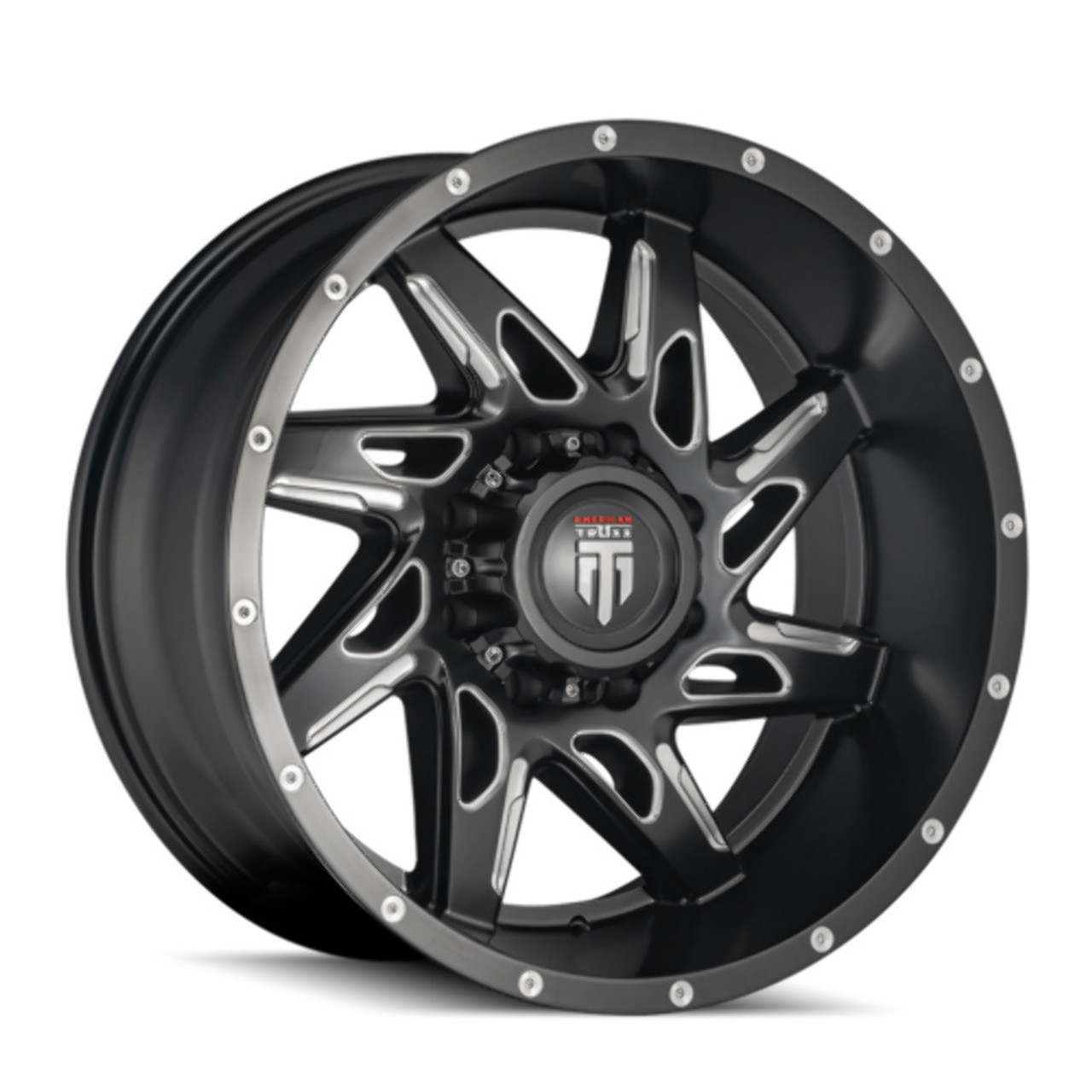 Set 4 22" American Truxx Spyder 22x14 Black Milled 5x5 Wheels -76mm Lifted Rims