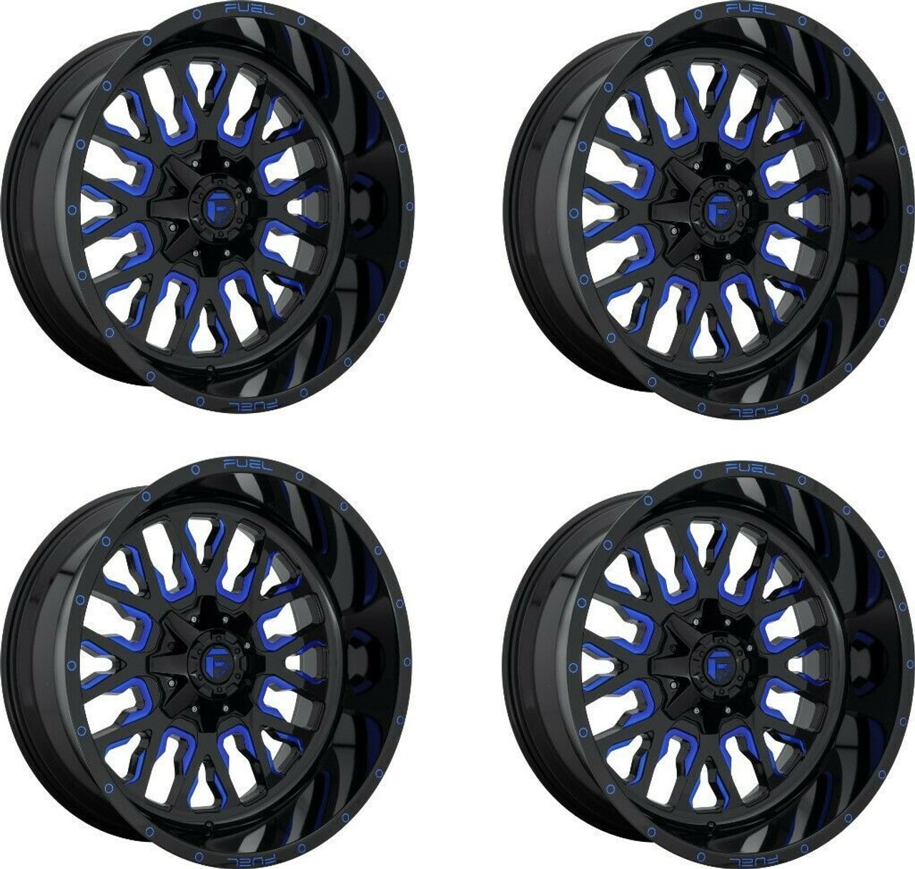 Set 4 Fuel  D645 Stroke 20x10 8x6.5 Black Blue Tinted Clear Wheels 20" -18mm
