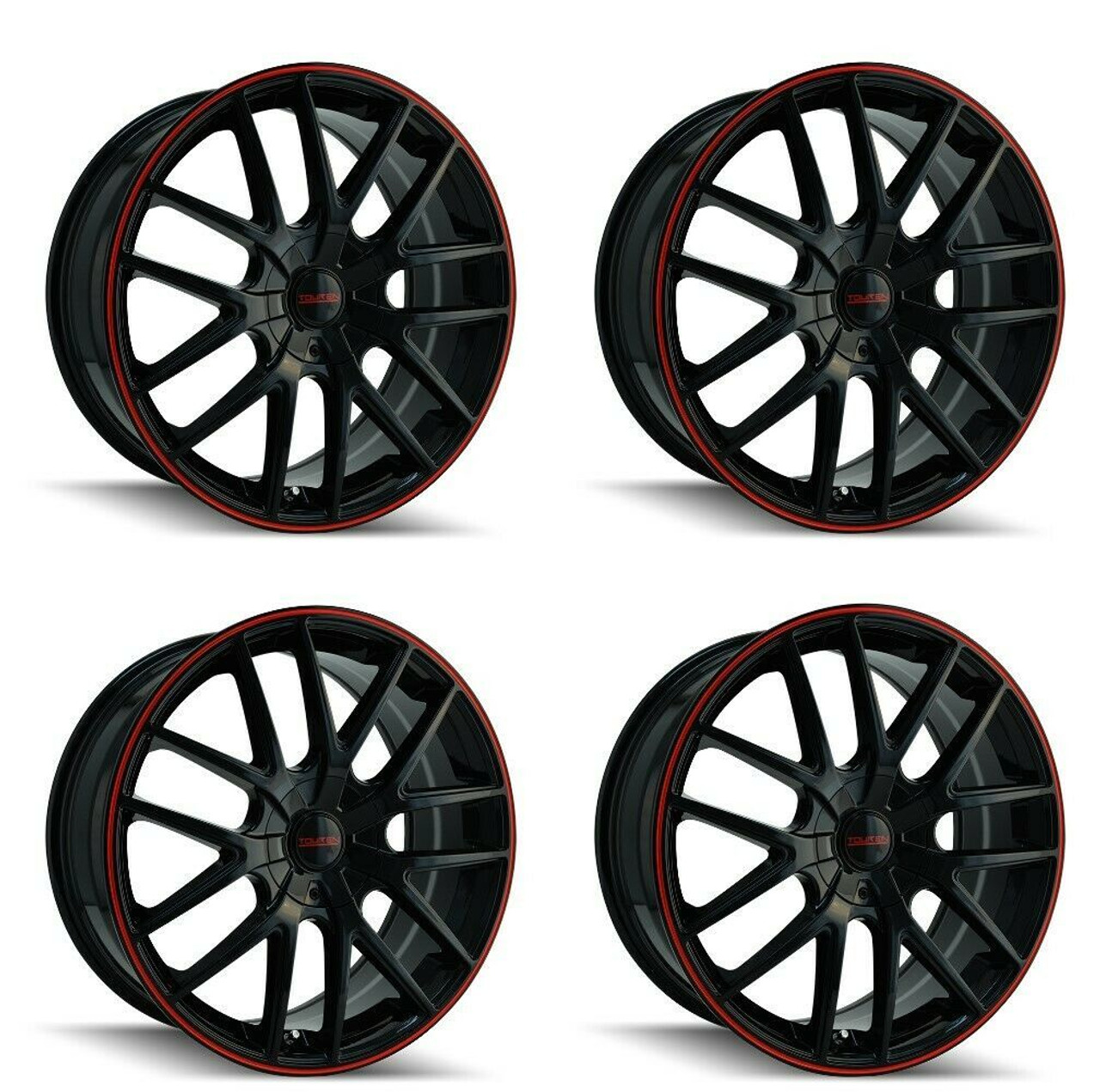 Set 4 20" Touren Tr60 20x8.5 Black Red Ring 5x4.25 5x4.5 Wheels 40mm Rims