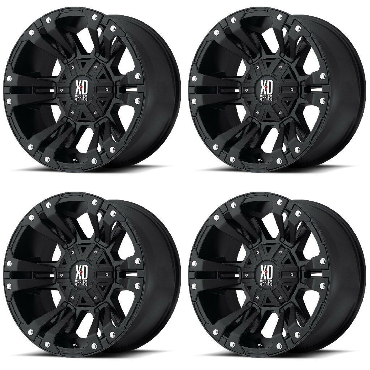 Set 4 XD XD822 Monster II 17x9 5x4.5 5x5 Matte Black Wheels 17" -12mm Rims