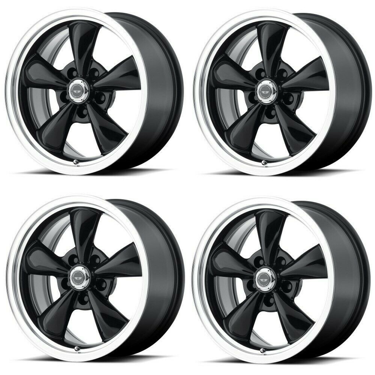 Set 4 American Racing AR105 Torq Thrust M 17x8 5x4.5 Black Machine Wheels 17"