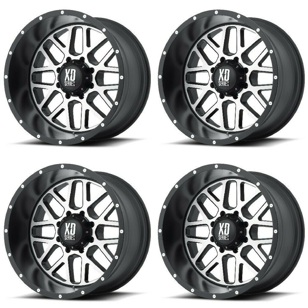 Set 4 XD XD820 Grenade 22x12 6x5.5 Satin Black Machined Face Wheels 22" -44mm