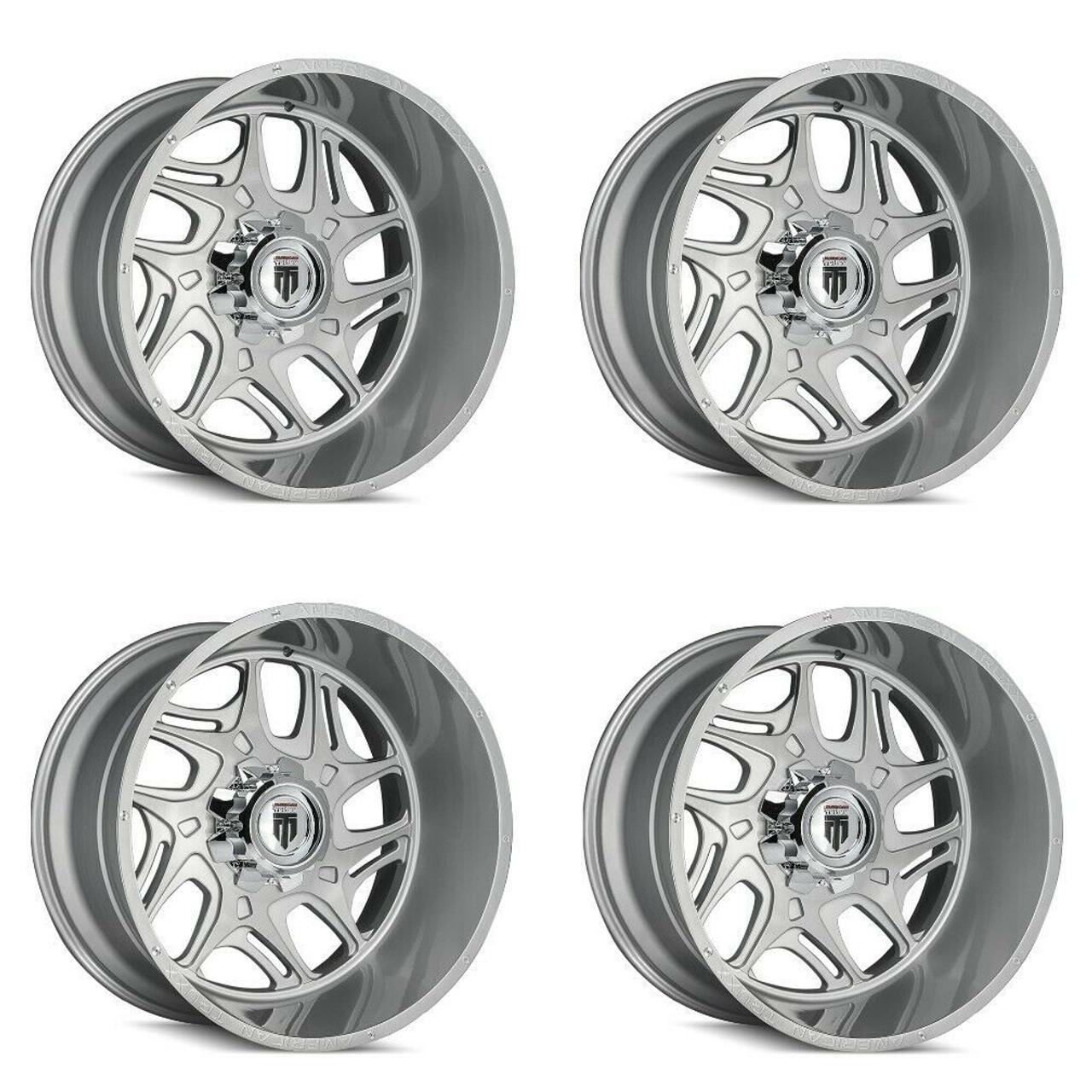 Set 4 24" American Truxx Sweep 24x14 Brushed & Clear Coated 5x150 Wheels -76mm