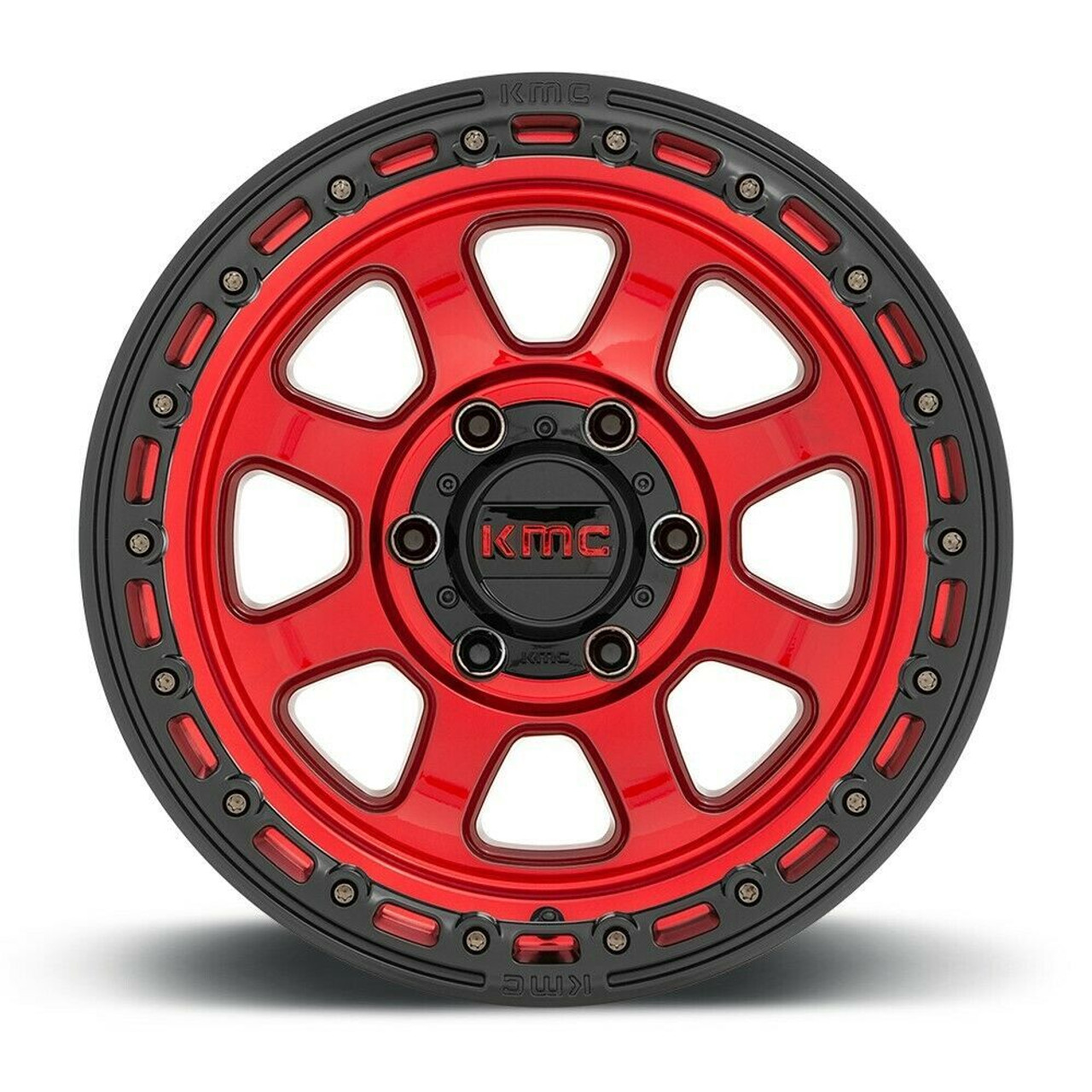 Set 4 KMC KM548 Chase 20x9 8x170 Candy Red With Black Lip Wheels 20" 18mm Rims