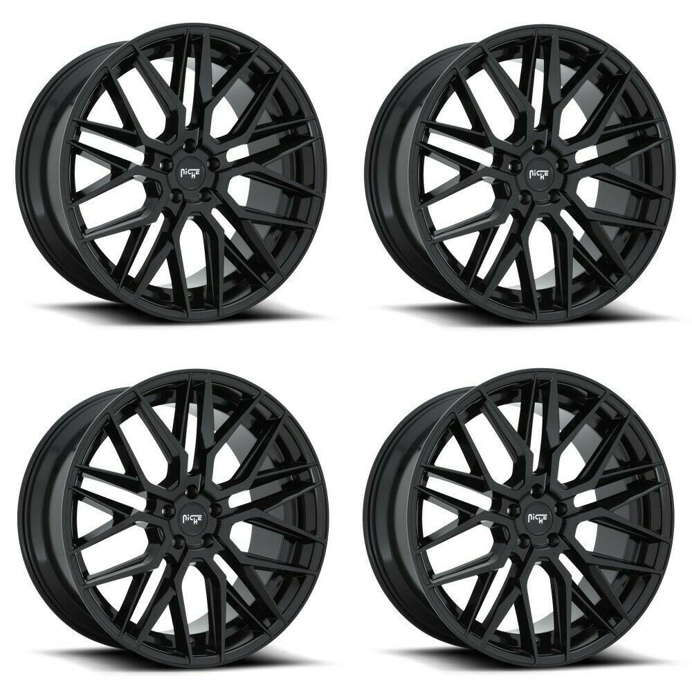 Set 4 20" Niche M224 Gamma 20x10.5 5x4.5 Gloss Black Wheels 40mm Rims