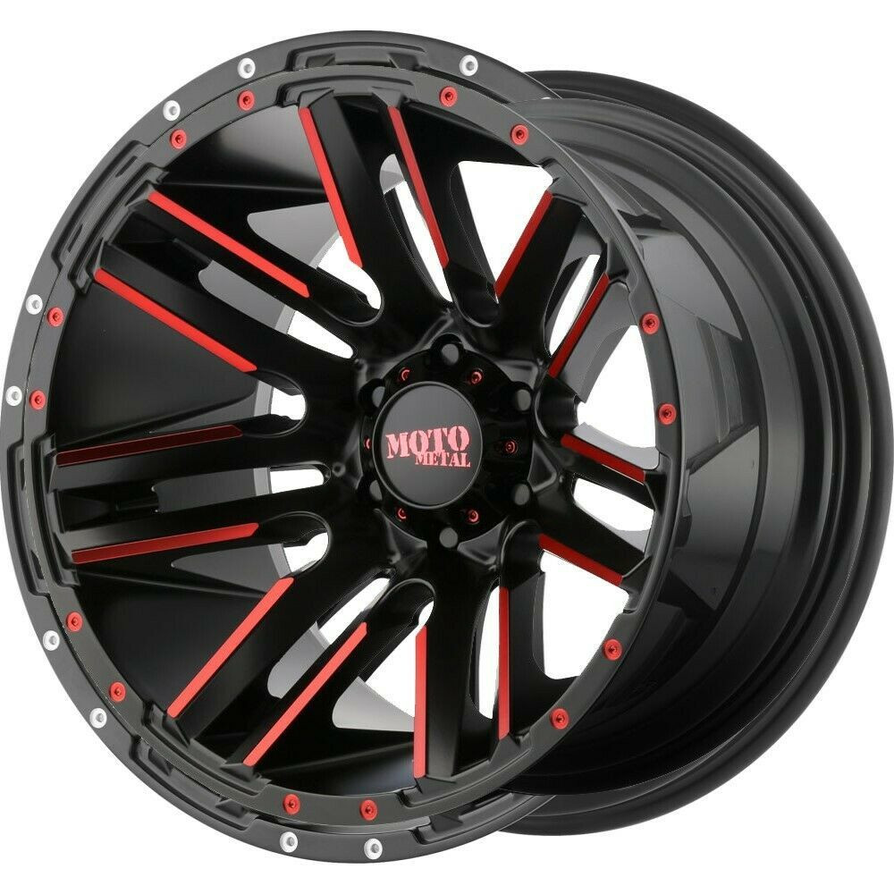 Set 4 20" Moto Metal MO978 Razor 20x10 5x5.5 Black Machine Red Wheels -24mm Rim