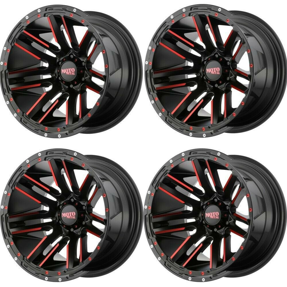 Set 4 20" Moto Metal MO978 Razor 20x10 5x5.5 Black Machine Red Wheels -24mm Rim