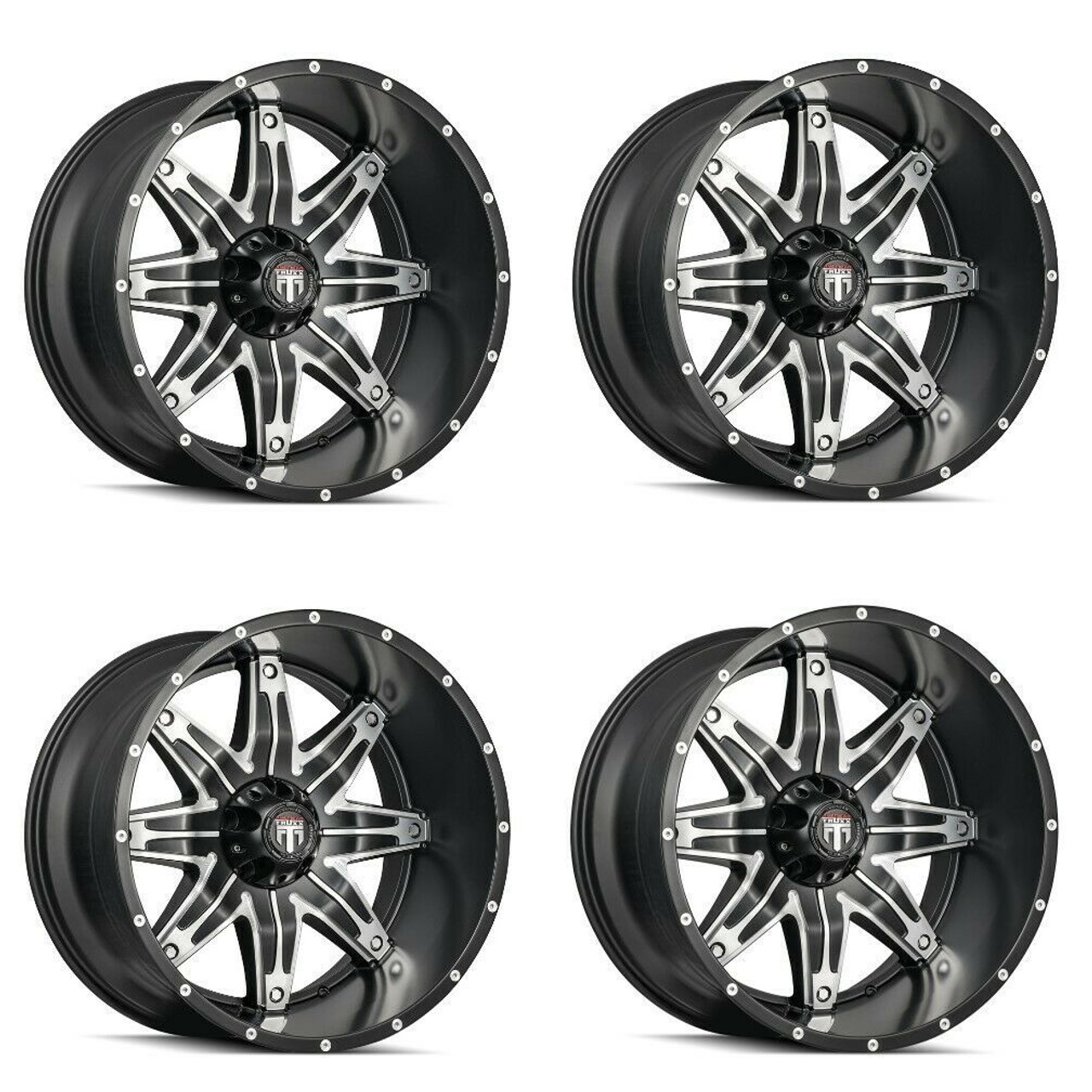 Set 4 22" American Truxx Lonestar 22x12 Black Machined 5x5 Wheels -44mm Rims