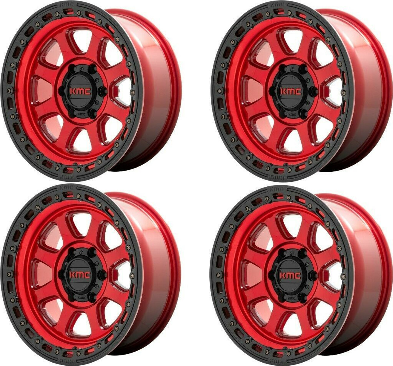 Set 4 KMC KM548 Chase 20x9 6x135 Candy Red With Black Lip Wheels 20" 18mm Rims