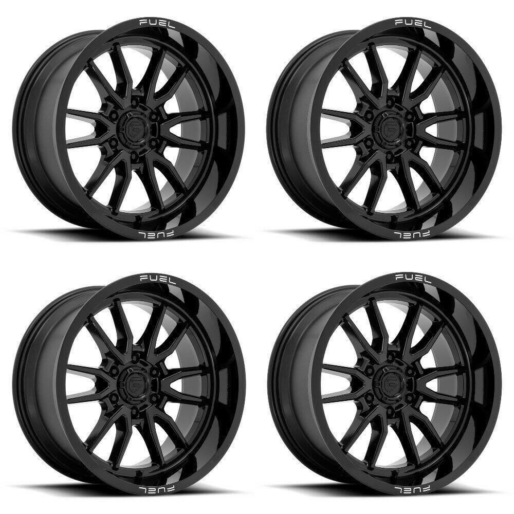 Set 4 24" Fuel D760 Clash 24x12 6x5.5 Gloss Black Wheels -44mm Lifted Truck Rims