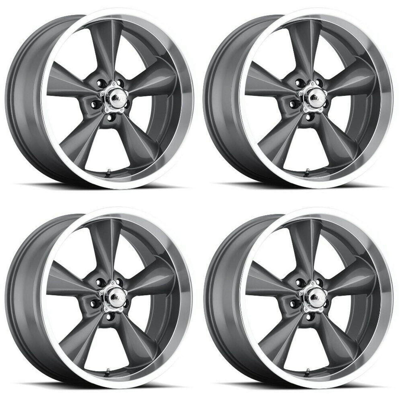 Set 4 17" Voxx B/G Rod Works Old School Gunmetal Machined Lip 17x8 5x4.75 0mm