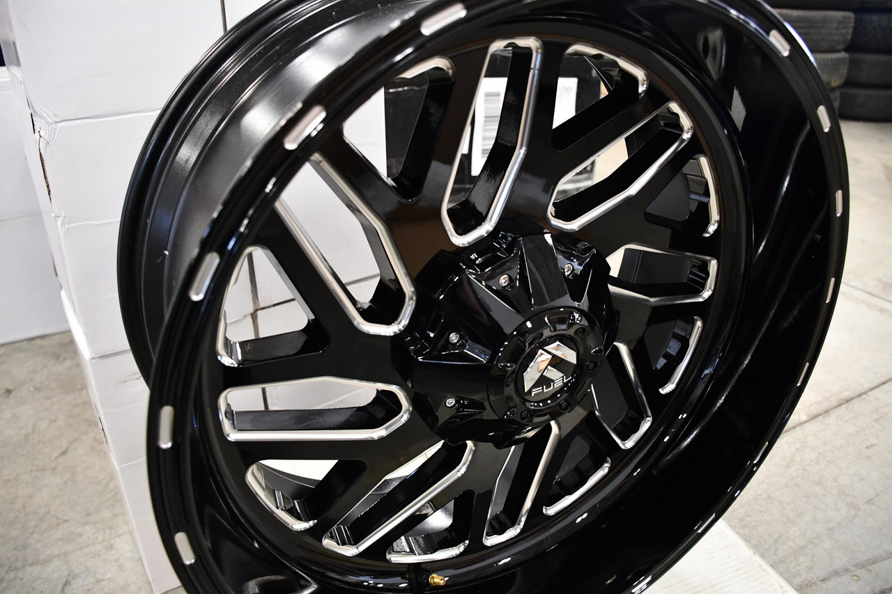 Set 4 Fuel D581 Triton 22x10 8x180 Gloss Black Milled Wheels 22" -18mm Rims