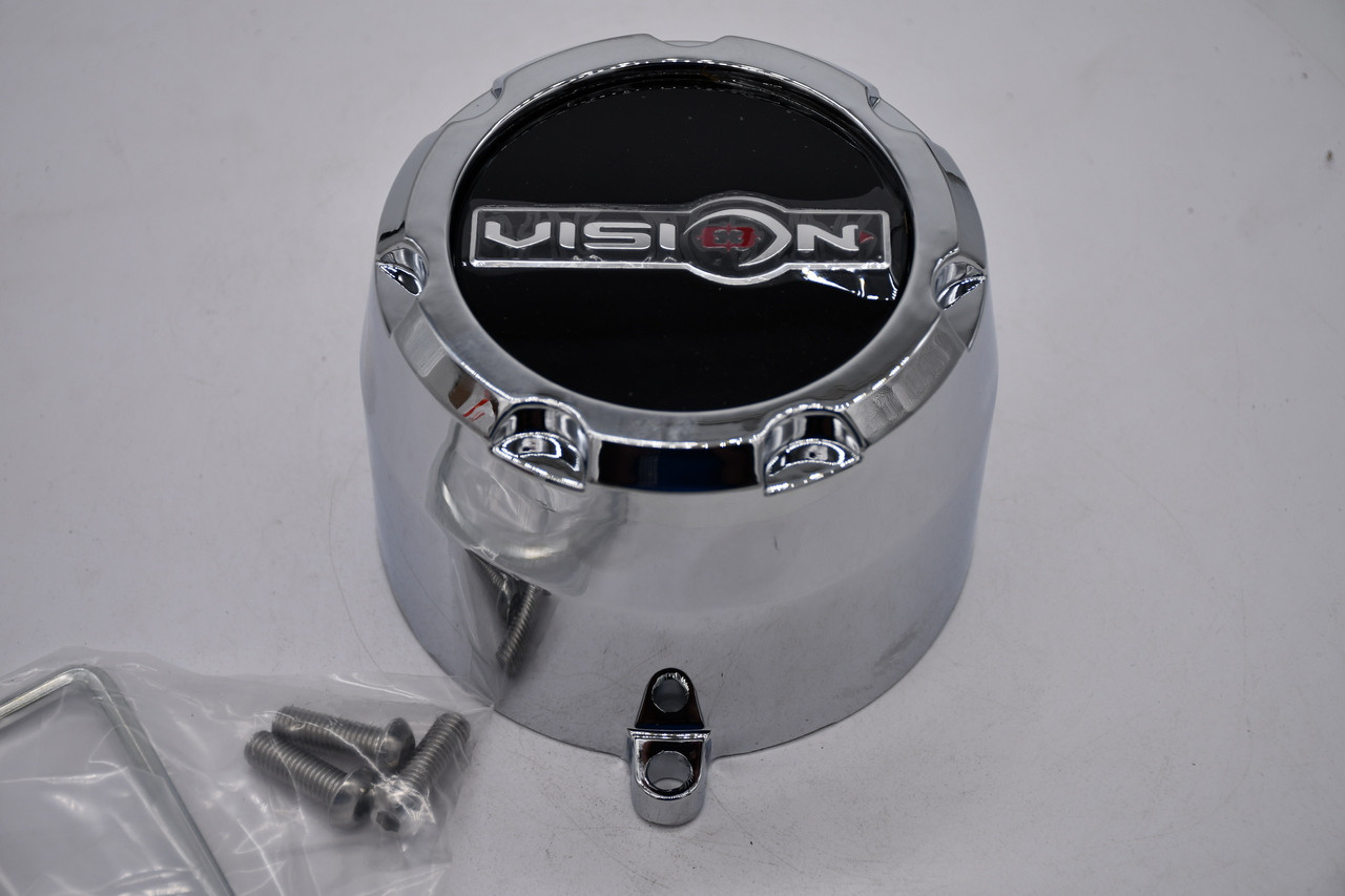 Vision 412 Rocker GV8 Invader chrome 8 lug wheel center cap C398-8V C622204 5.25 inch with screws