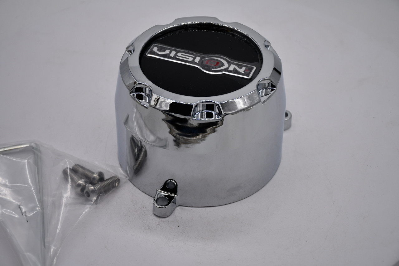 Side profile of Vision 412 Rocker chrome bolt-on 8 lug wheel center cap