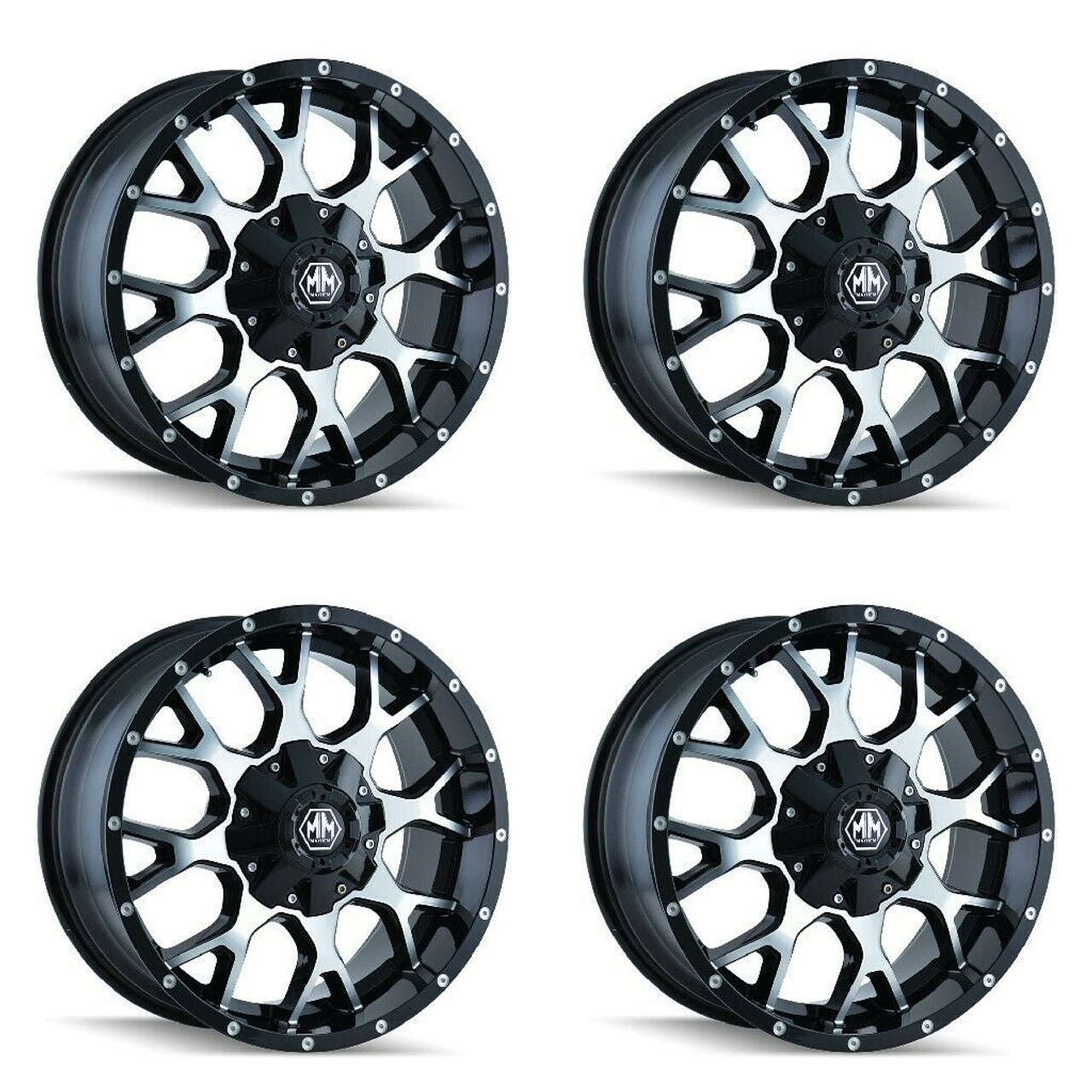 Set 4 22" Mayhem Warrior 22x12 Black Machined 6x135 6x5.5 Wheels -44mm Rims