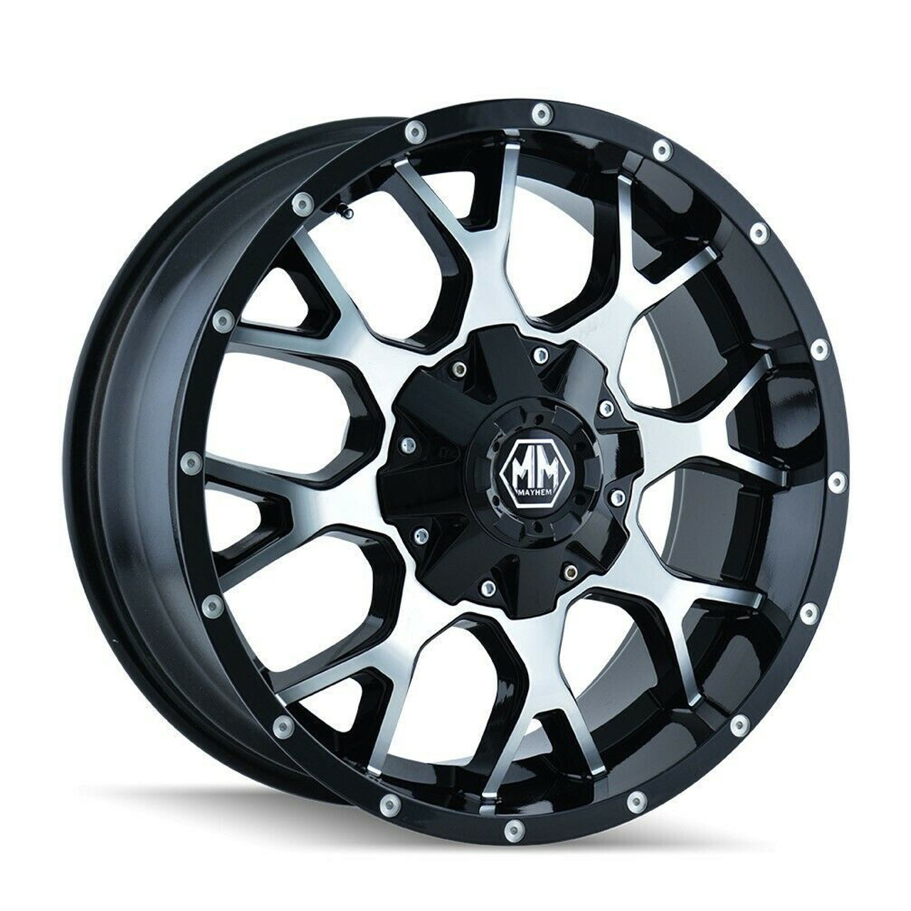 Set 4 22" Mayhem Warrior 22x12 Black Machined 6x135 6x5.5 Wheels -44mm Rims