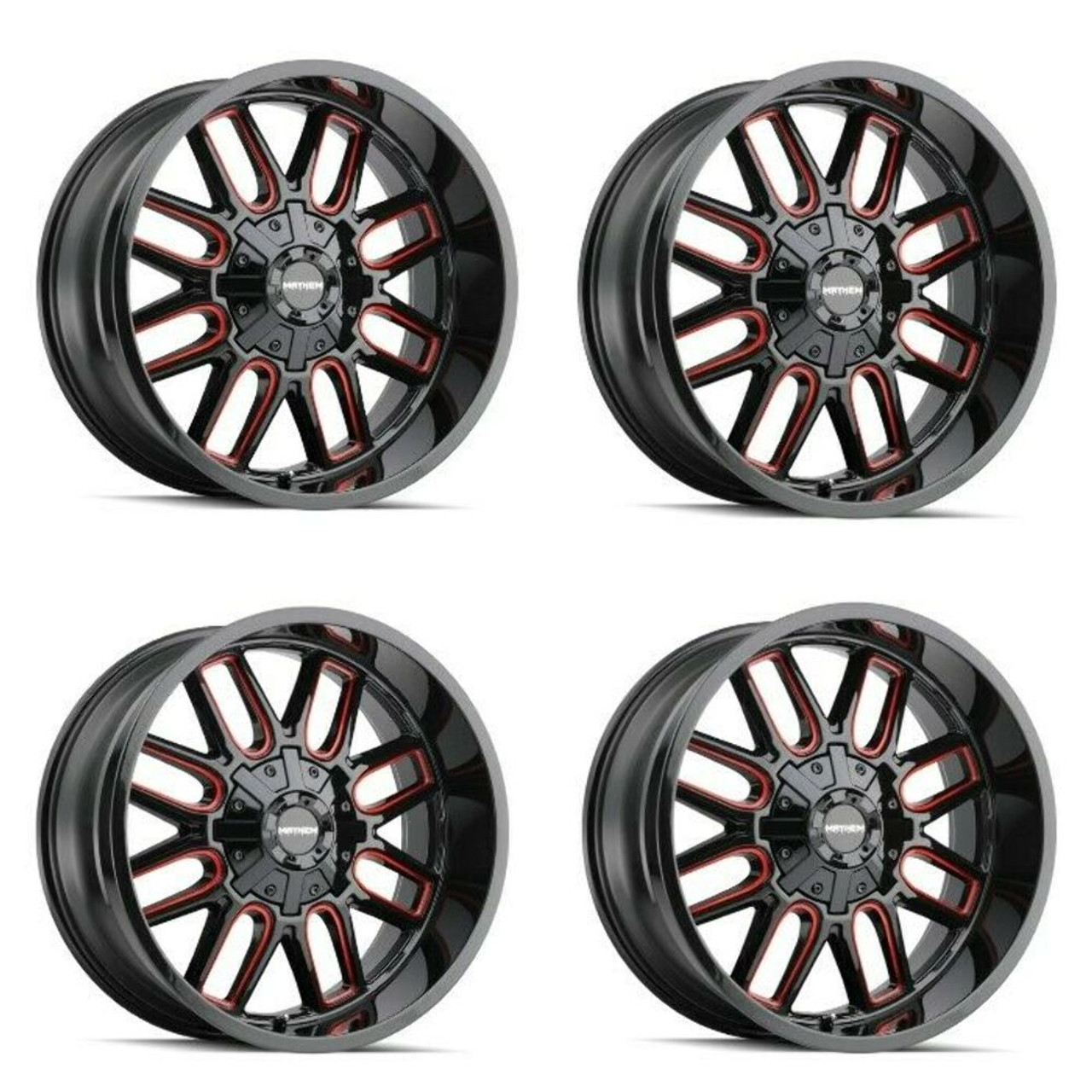 Set 4 17" Mayhem Cogent 17x9 Black W Prism Red 5x5 5x5.5 Wheels -12mm Lifted Rim