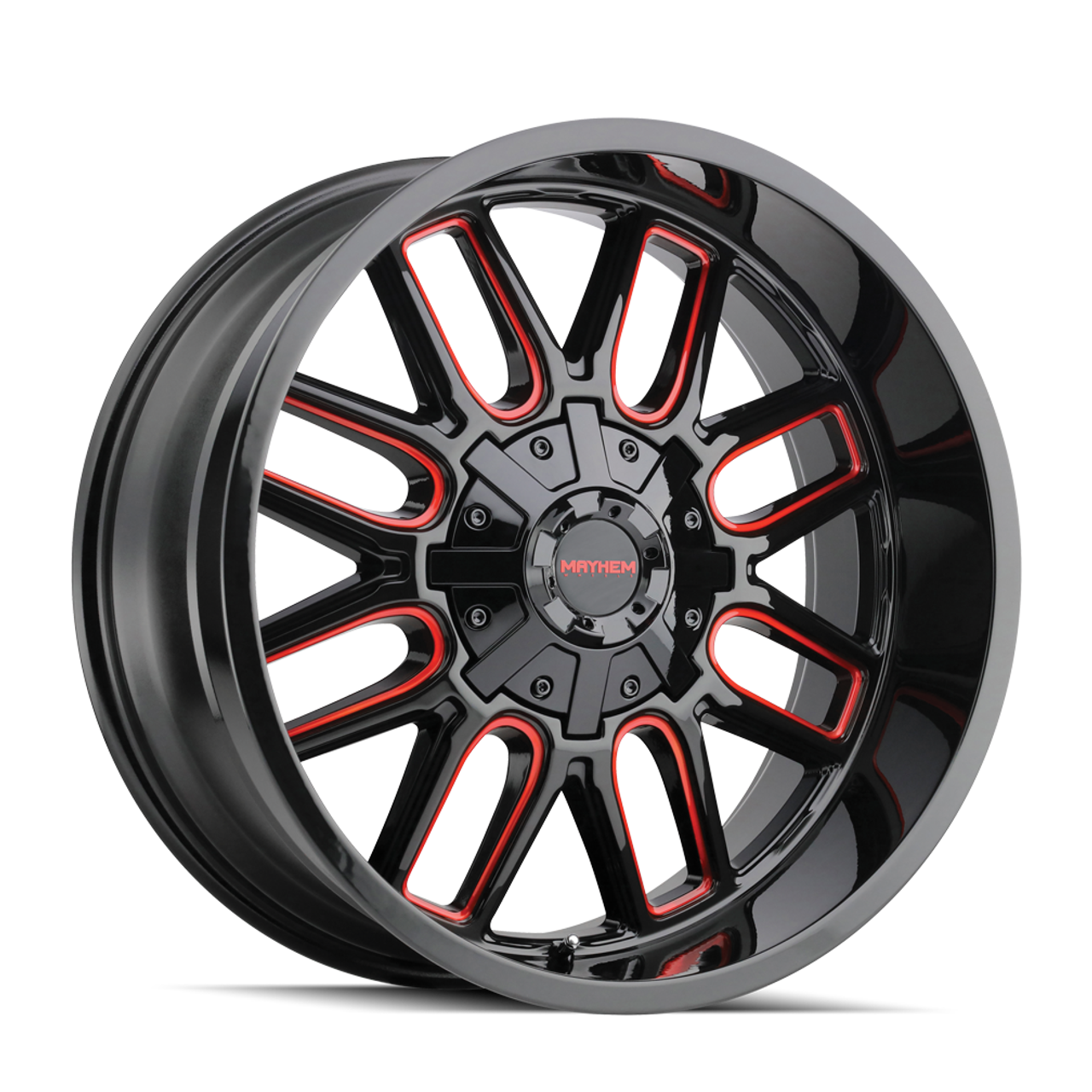 Set 4 17" Mayhem Cogent 17x9 Black W Prism Red 5x5 5x5.5 Wheels -12mm Lifted Rim