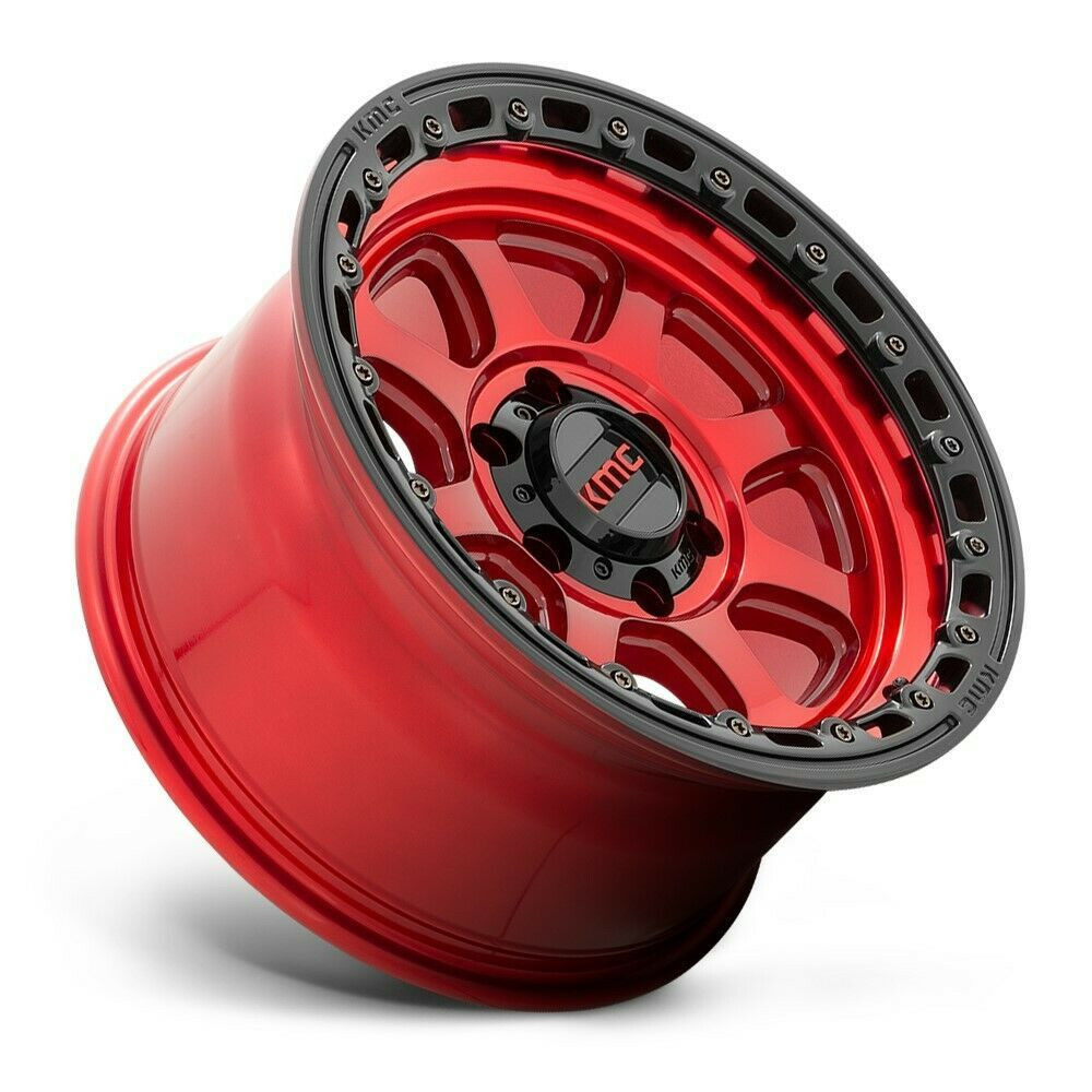 Set 4 KMC KM548 Chase 20x9 5x5 Candy Red With Black Lip Wheels 20" 18mm Rims