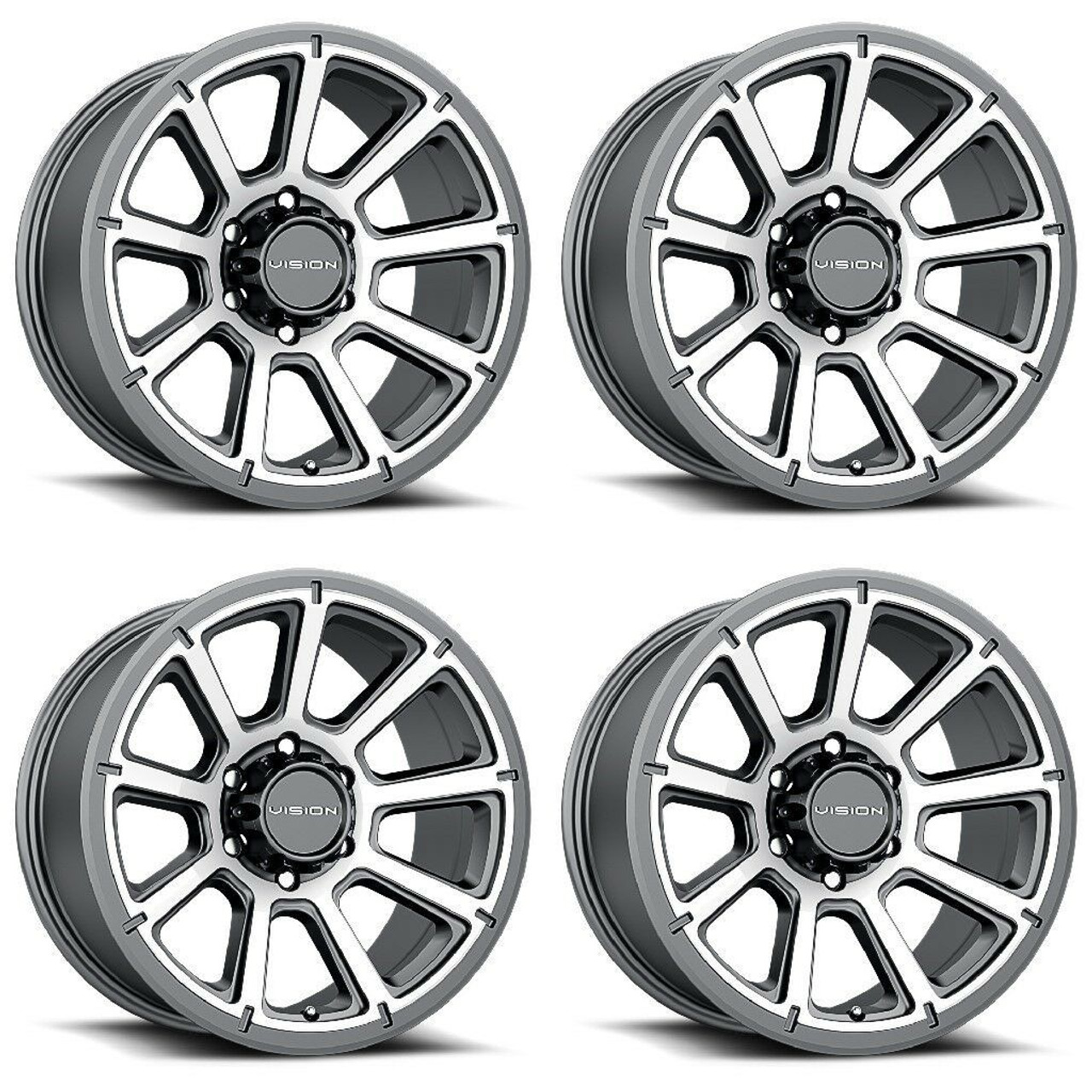 Set 4 16" Vision 353 Turbine Gunmetal Machined Face Wheels 16x8 6x5.5 Rims 0mm