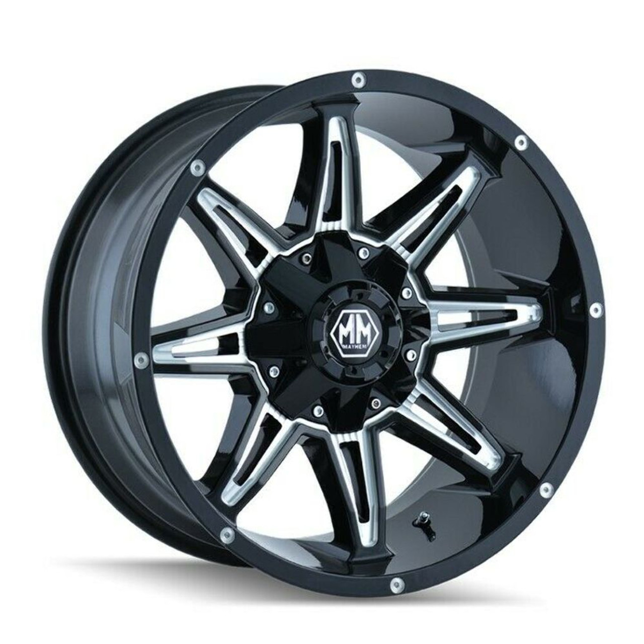 Set 4 17" Mayhem Rampage 17x9 Black Milled 8x180 Wheels 18mm For Chevy GMC Rims