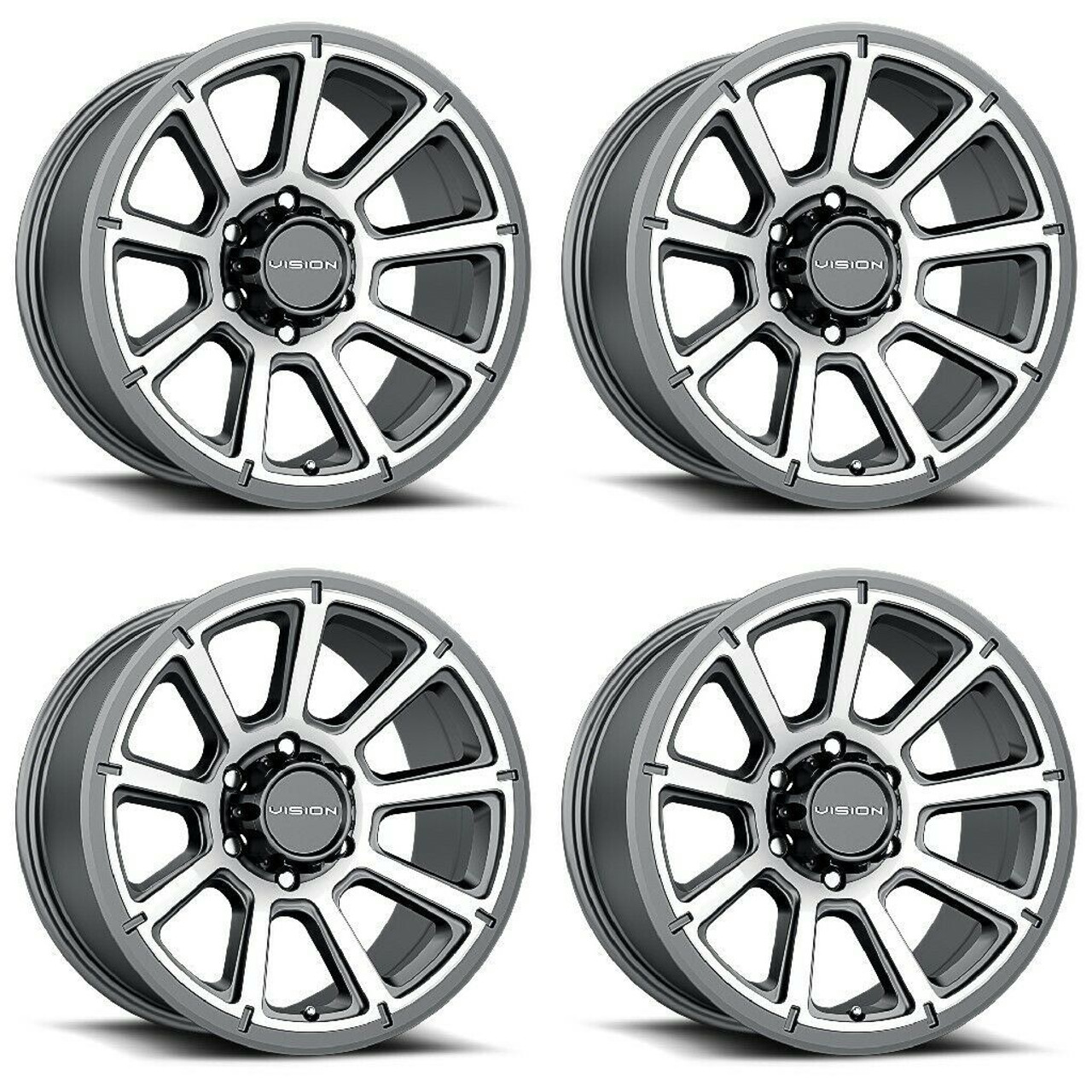 Set 4 17" Vision 353 Turbine Gunmetal Machined Face Wheels 17x8.5 5x5 Rims -6mm