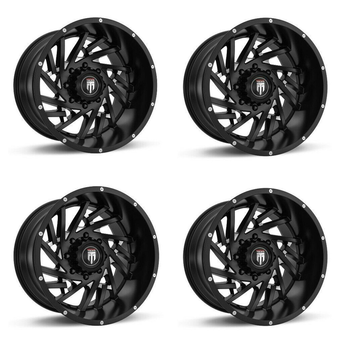 Set 4 20" American Truxx Web 20x10 Black Milled 5x150 Wheels -24mm Lifted Rims