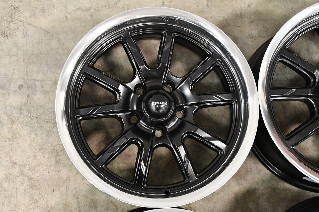 18" Ridler 650 18x8 Matte Black Polished Lip 5x5 Wheel 0mm For Jeep Chevy GMC
