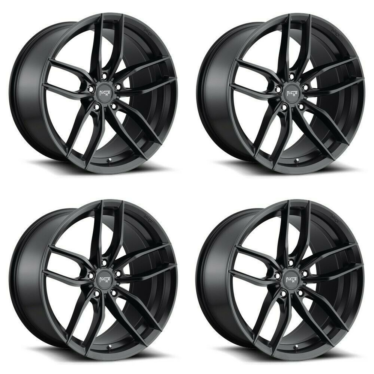Set 4 20" Niche M203 Vosso 20x9 5x112 Matte Black Wheels 27mm Rims