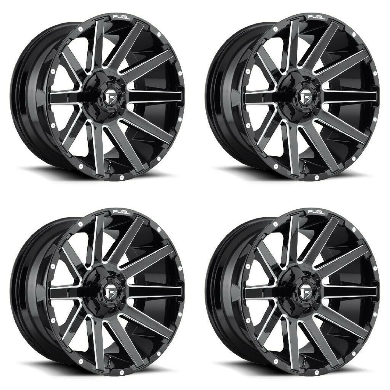 Set 4 20" Fuel D615 Contra 20x10 5x5.5 5x150 -18mm Wheels Gloss Black Milled Rim