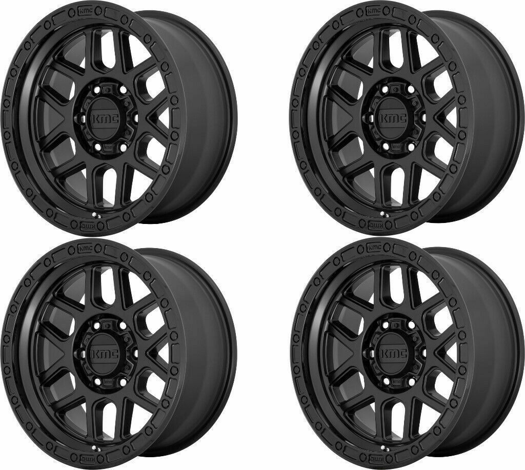 Set 4 20" KMC KM544 Mesa 20x9 8x180 Satin Black Gloss Black Lip Wheels 18mm Rims