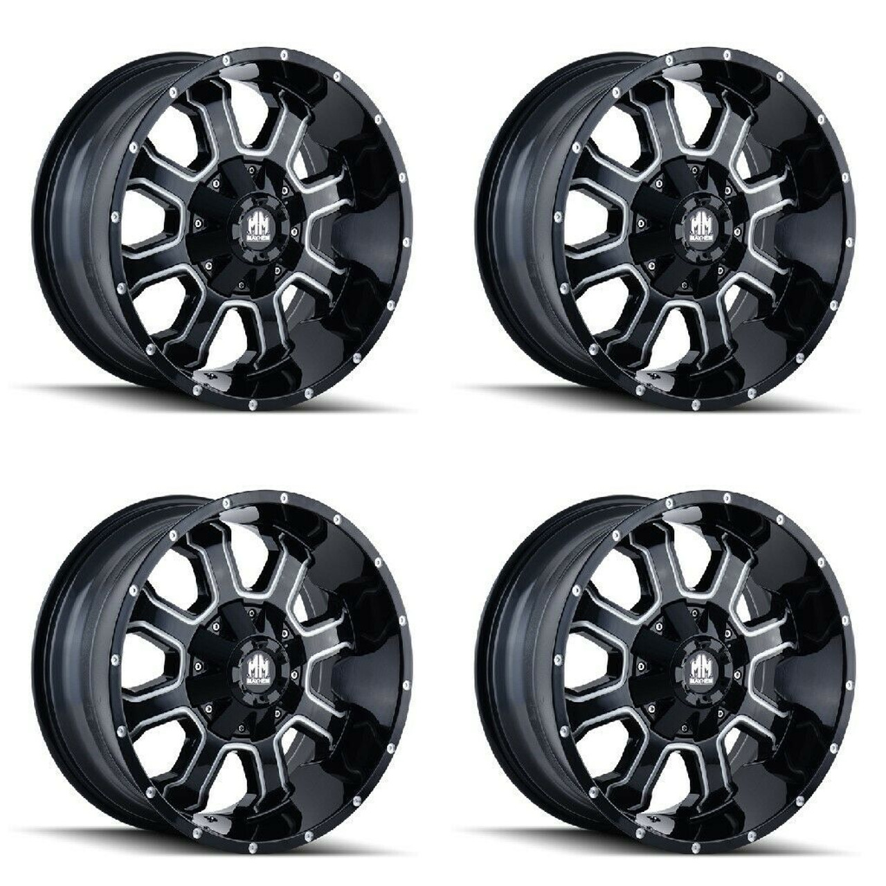 Set 4 17" Mayhem Fierce 17x9 Black Milled 6x135 6x5.5 Wheels -12mm Lifted Rims