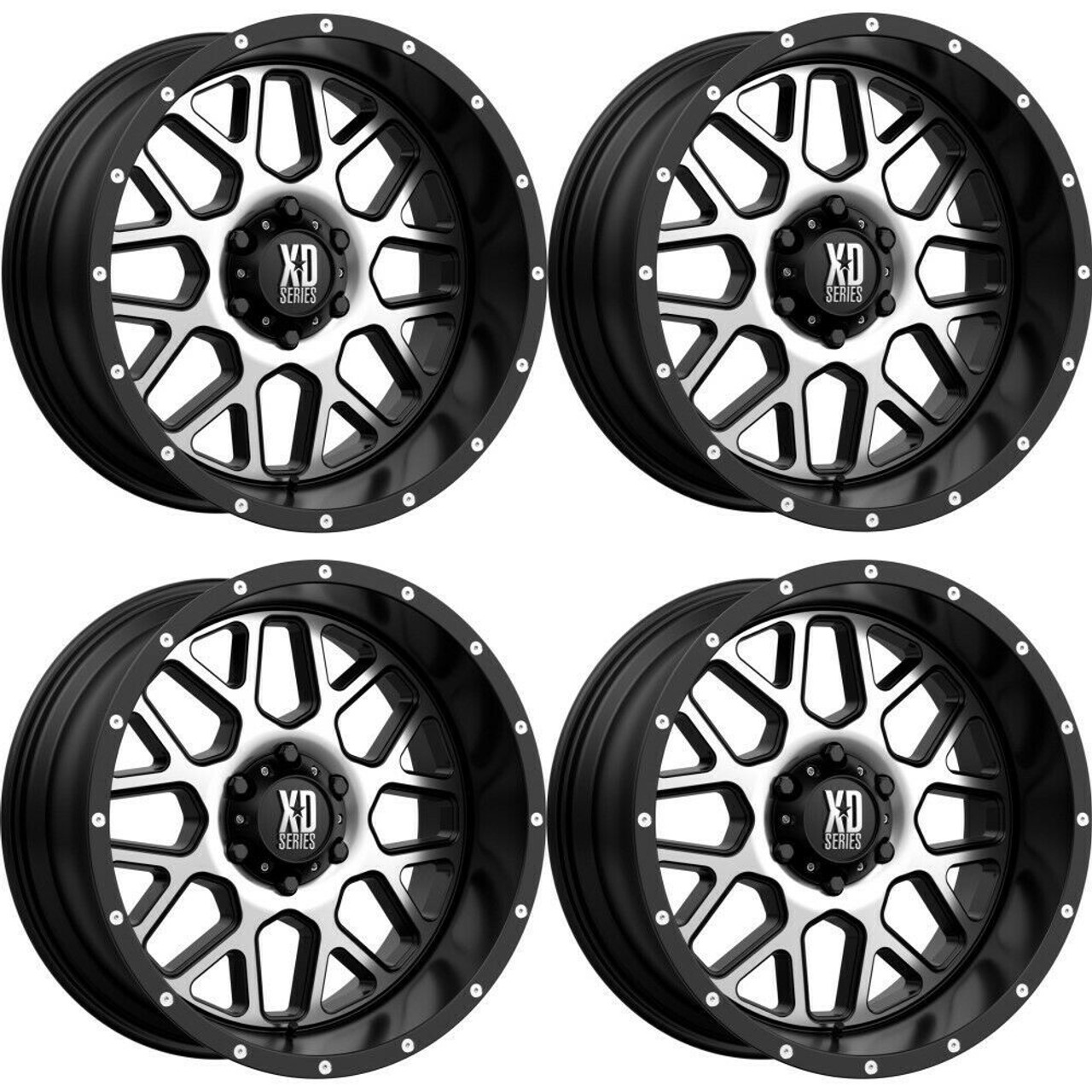 Set 4 XD XD820 Grenade 16x7 6x130 Satin Black Machined Face Wheels 16" 42mm Rims