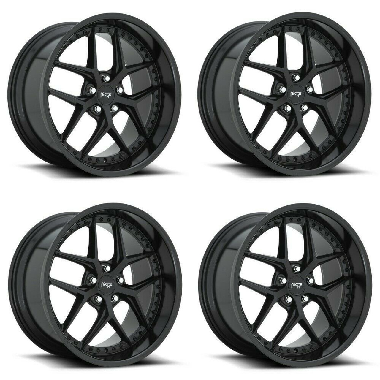 Set 4 Niche M226 Vice 20x10.5 5x120 Gloss Black Matte Black Wheels 20" 35mm
