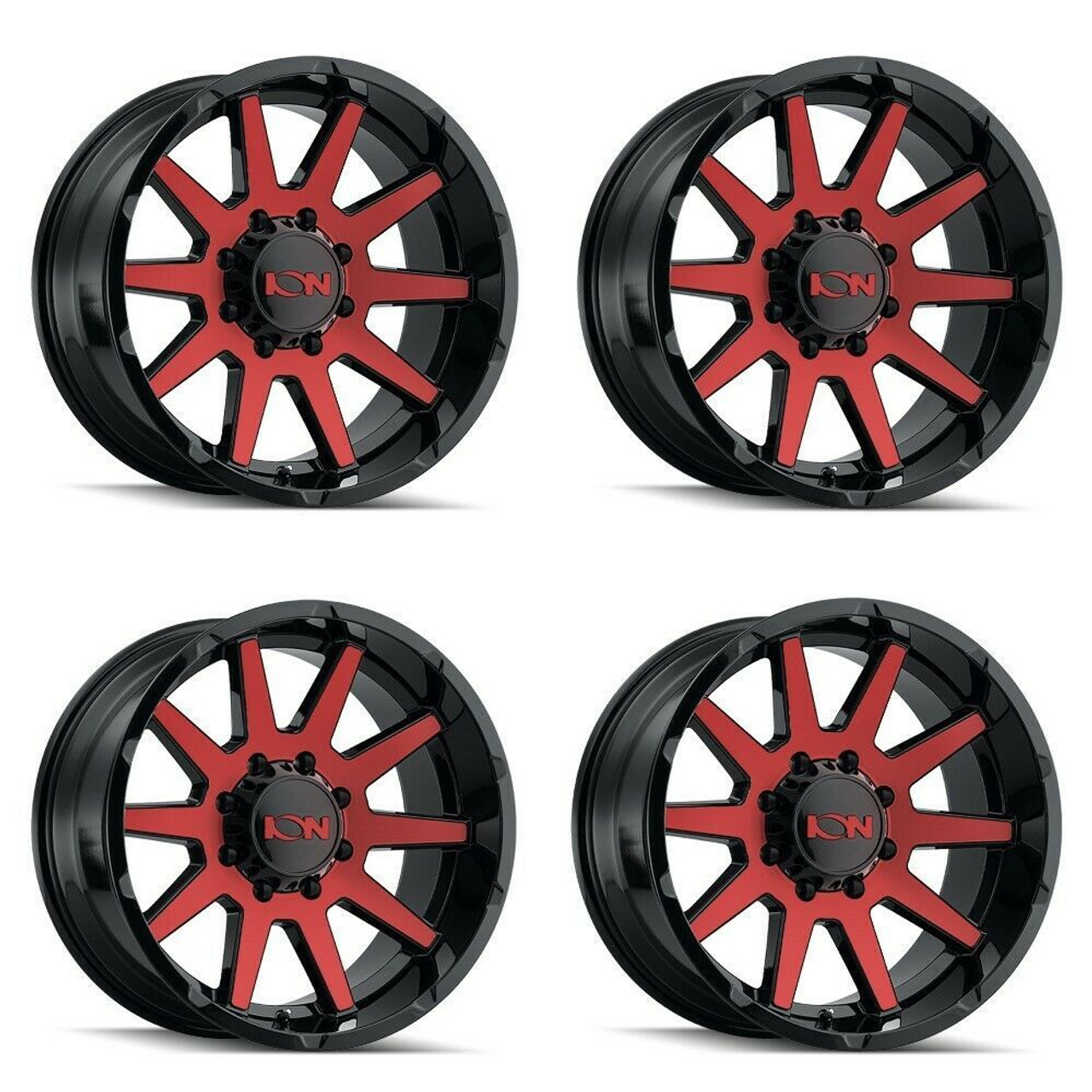 Set 4 20" Ion 143 20x9 Gloss Black Red Machined 8x170 Wheels 0mm Rims